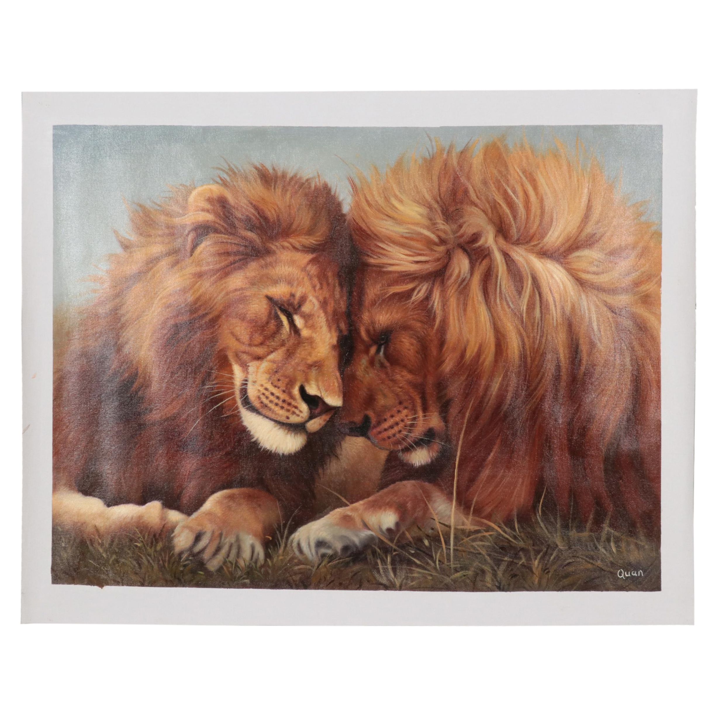 Quan Oil Painting Two Lions, 21st Century