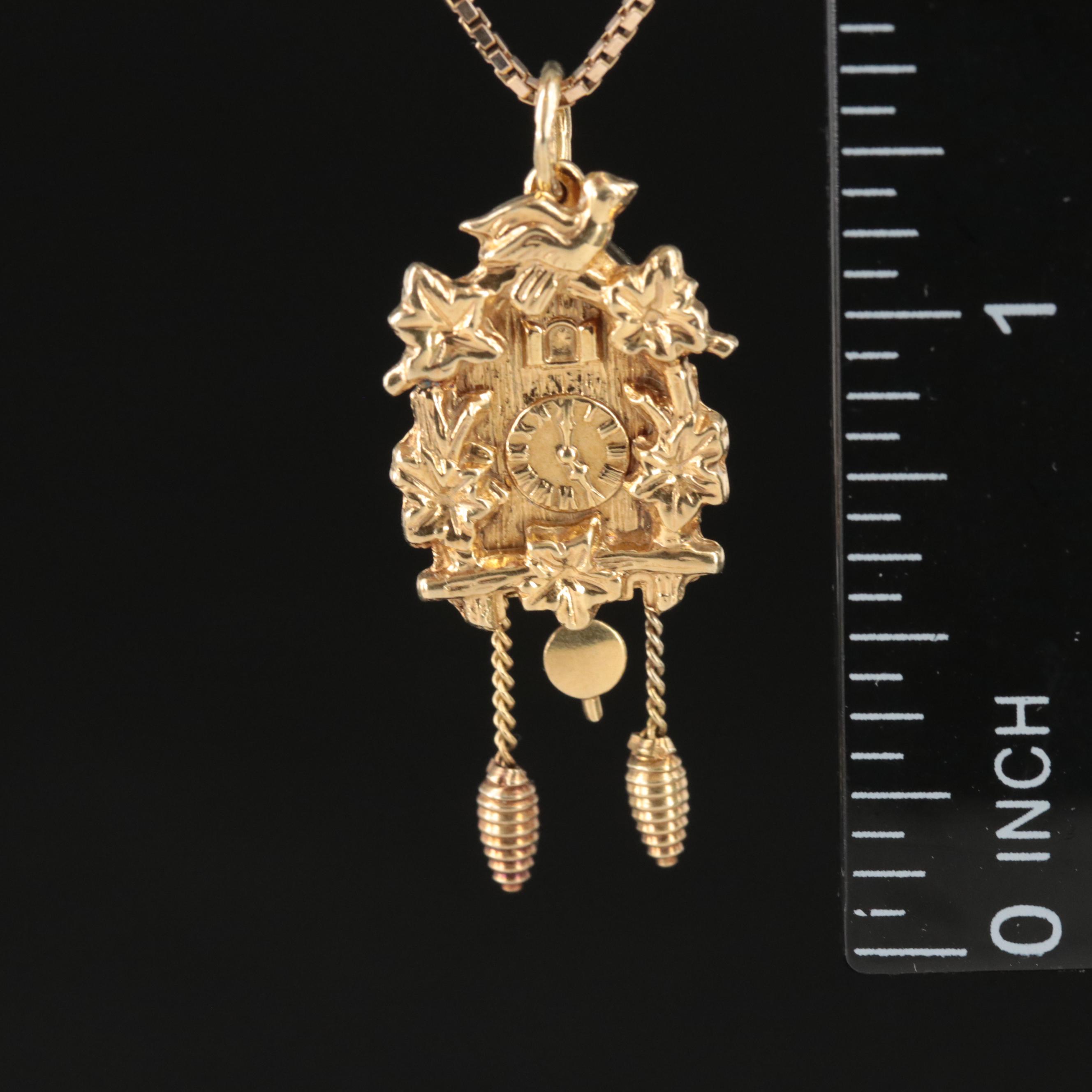 14K Articulated Cuckoo Clock Pendant Necklace