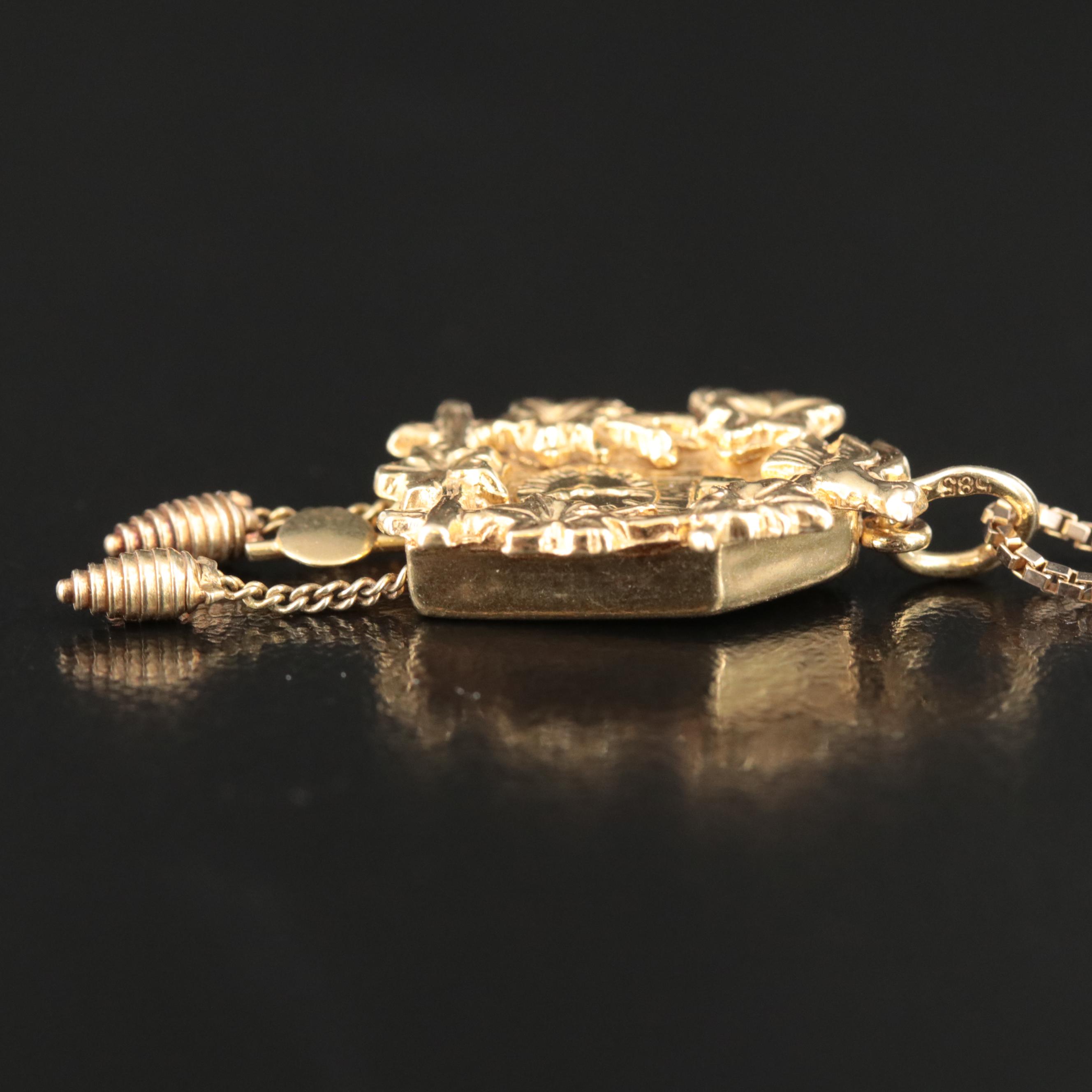 14K Articulated Cuckoo Clock Pendant Necklace