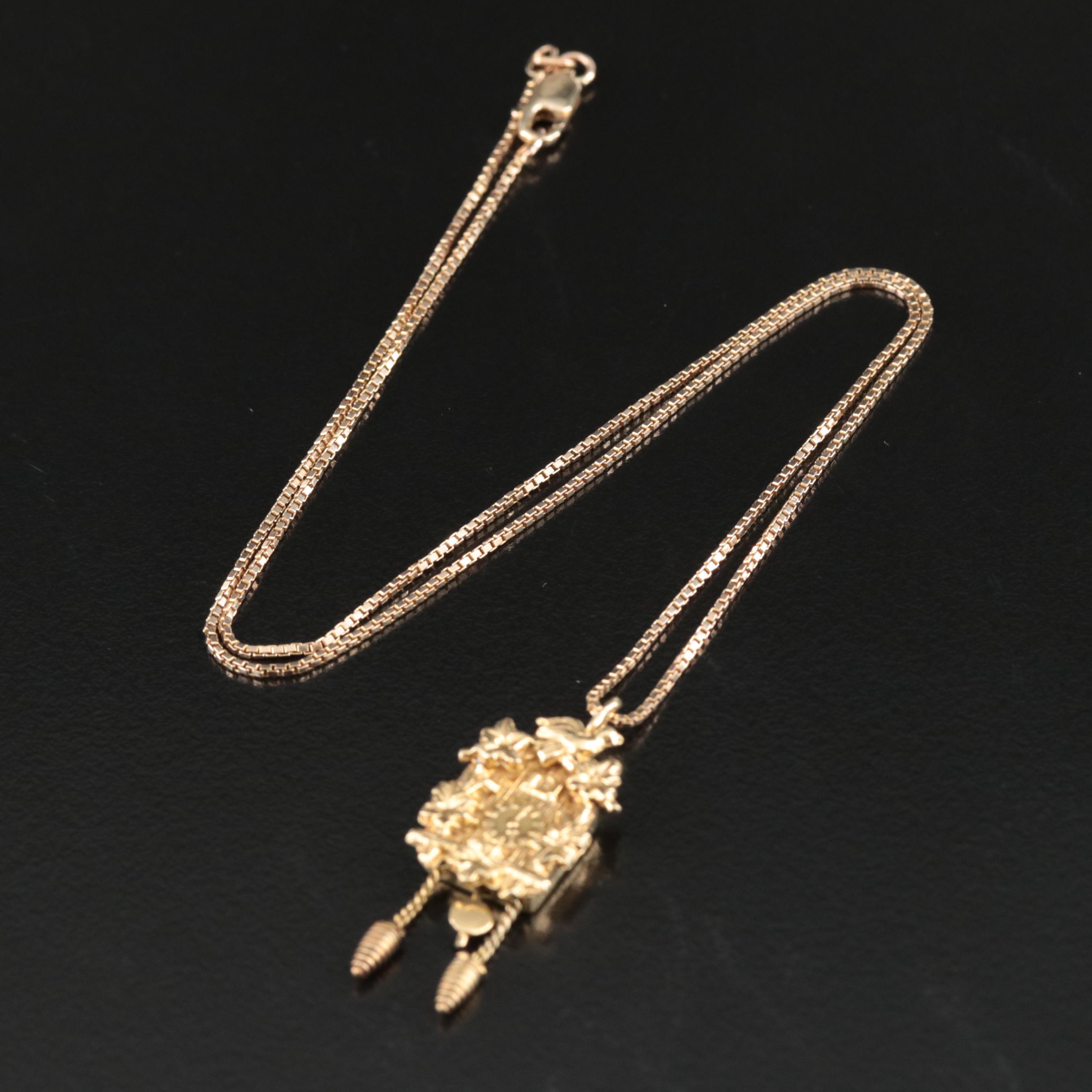 14K Articulated Cuckoo Clock Pendant Necklace