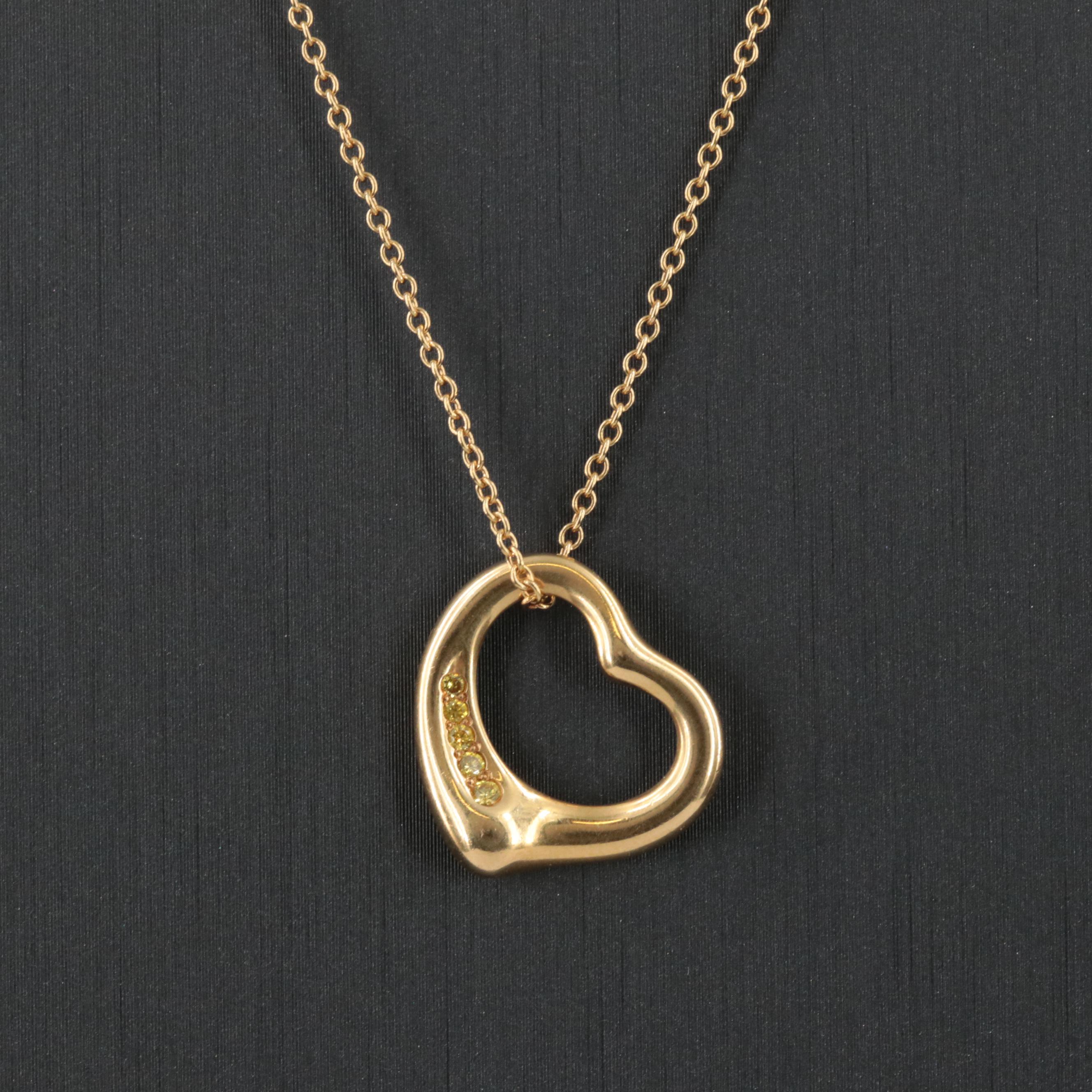 Elsa Peretti for Tiffany & Co. "Open Heart" 18K 0.06 CTW Fancy Diamond Necklace