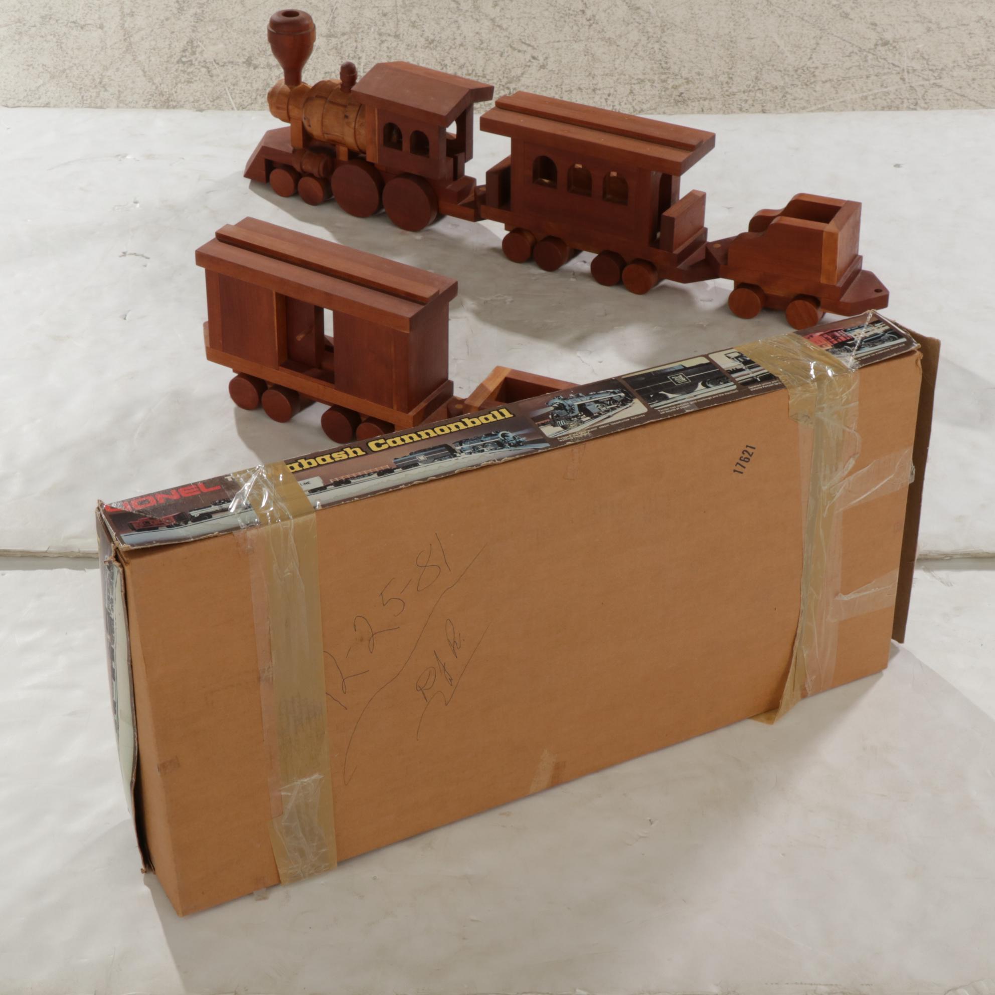 Lionel Wabash Cannonball Electric Train Set With Handmade Wooden Train, 1981