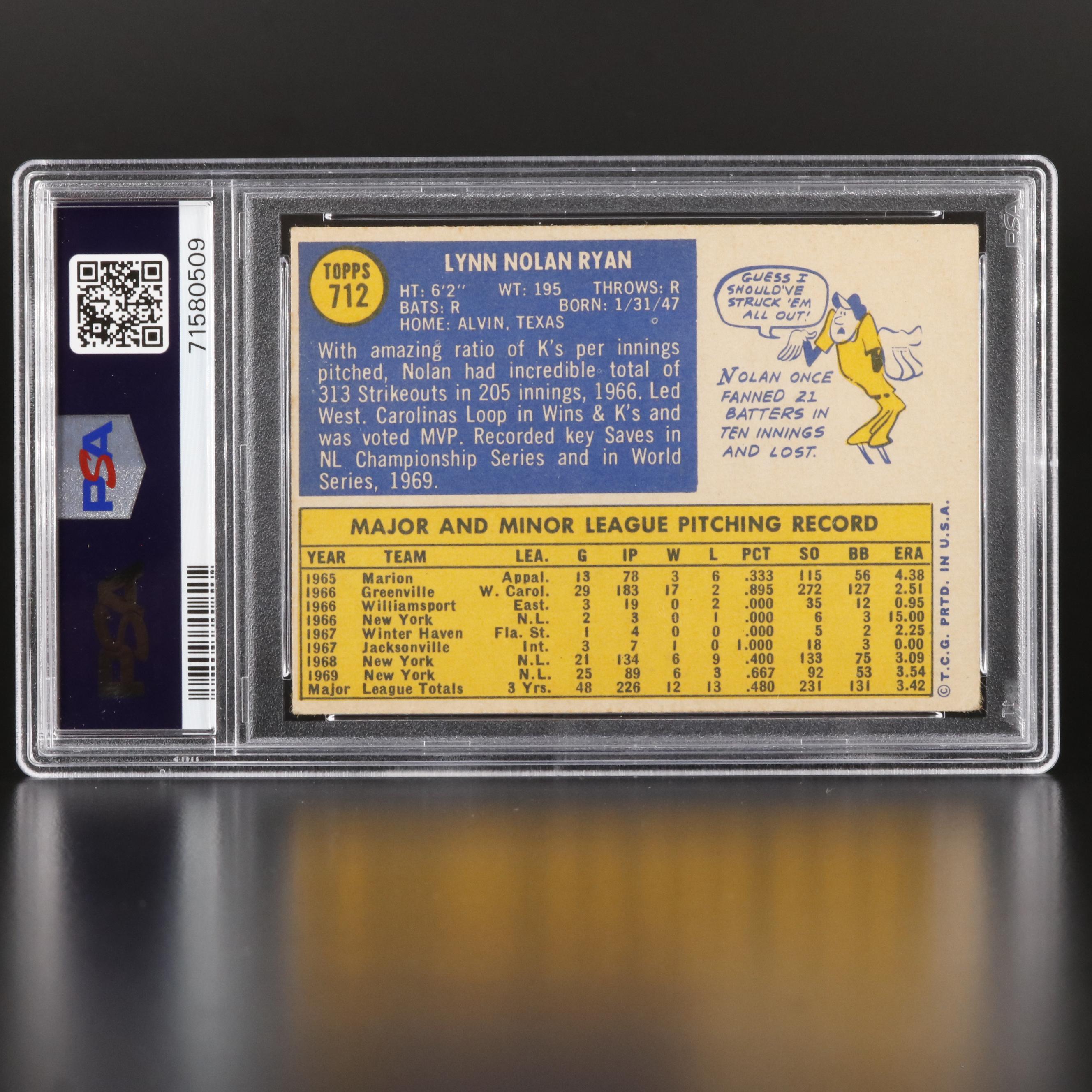 1970 Topps Nolan Ryan New York Mets #712 Graded PSA 3 VG Baseball Card