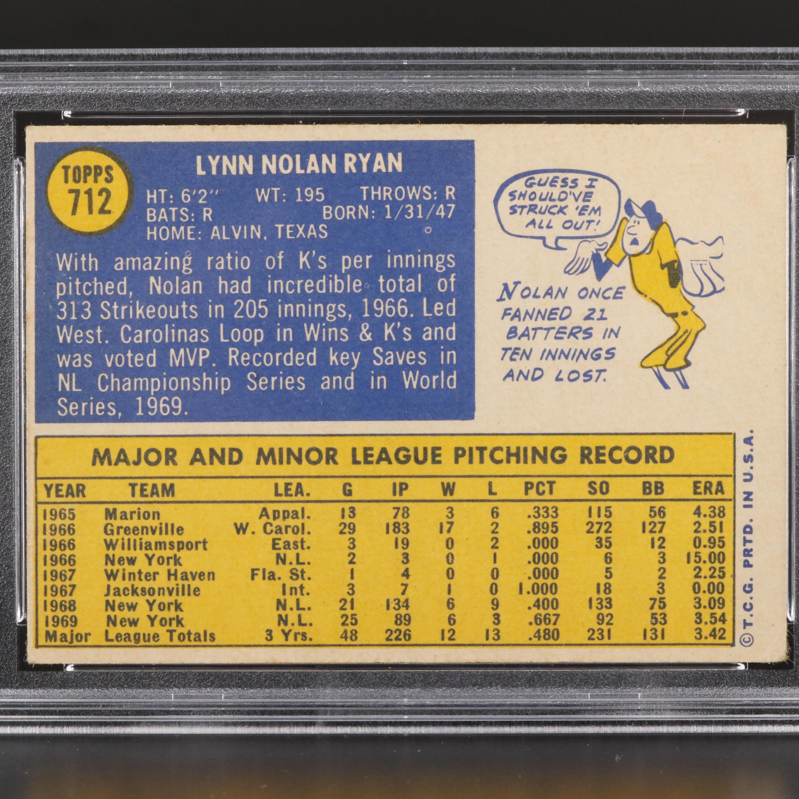 1970 Topps Nolan Ryan New York Mets #712 Graded PSA 3 VG Baseball Card