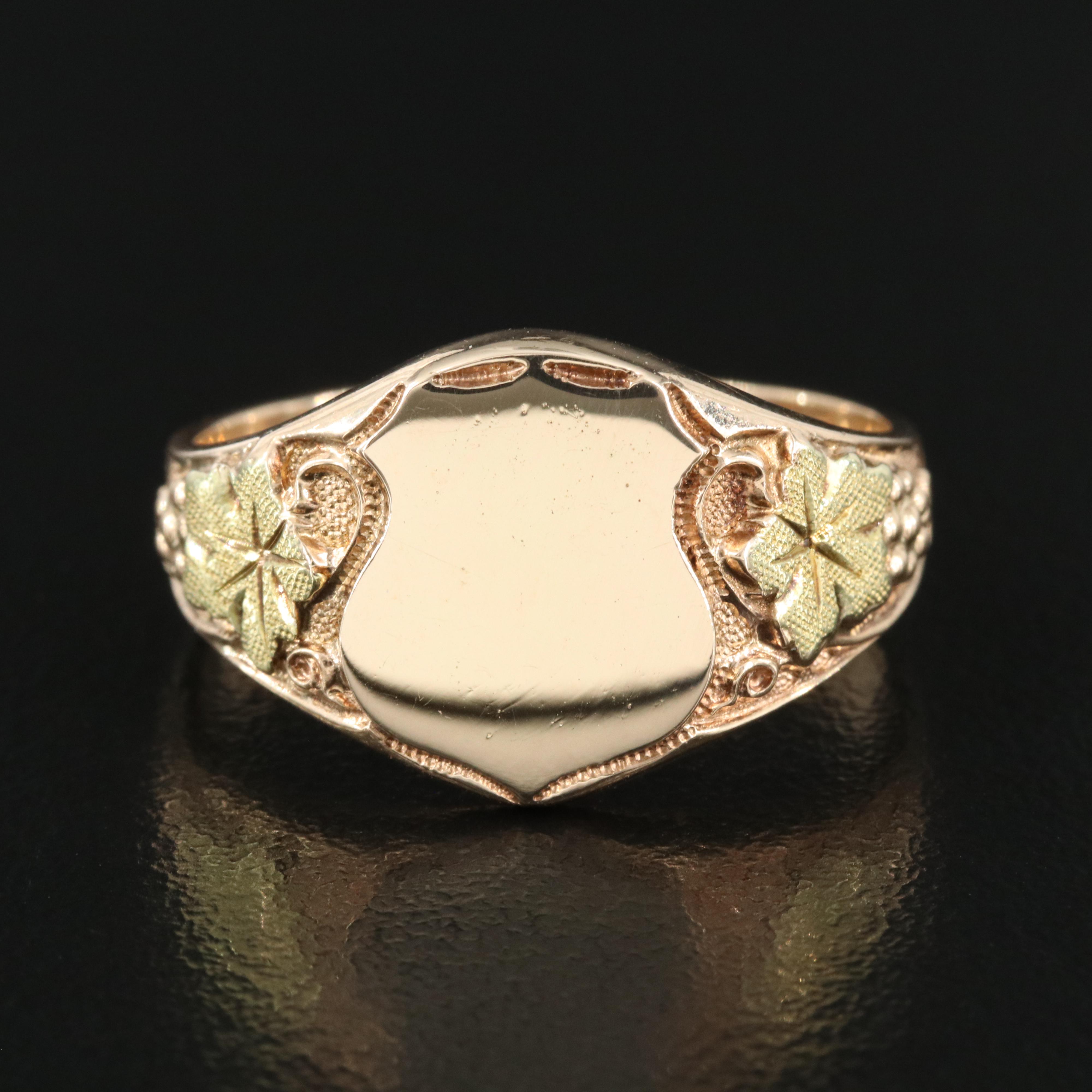 10K Rose Gold Signet Ring with Green Gold Accents