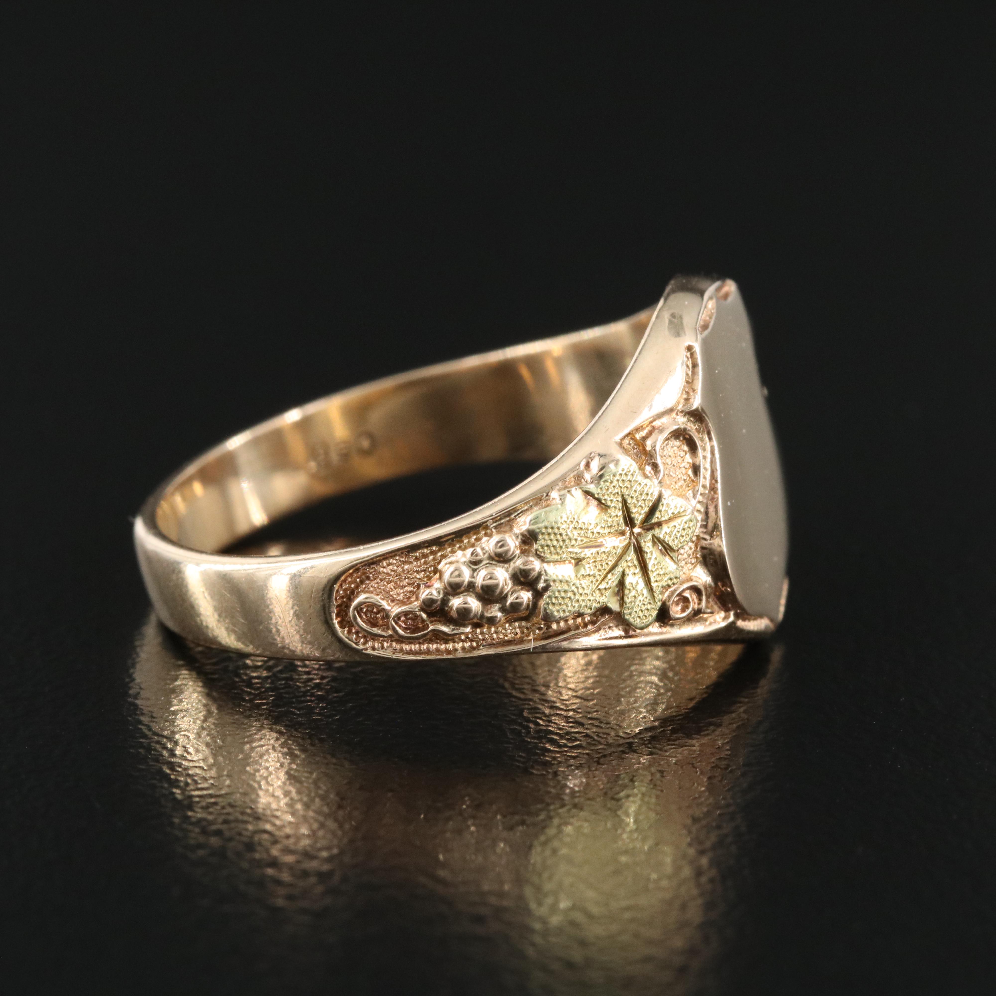 10K Rose Gold Signet Ring with Green Gold Accents