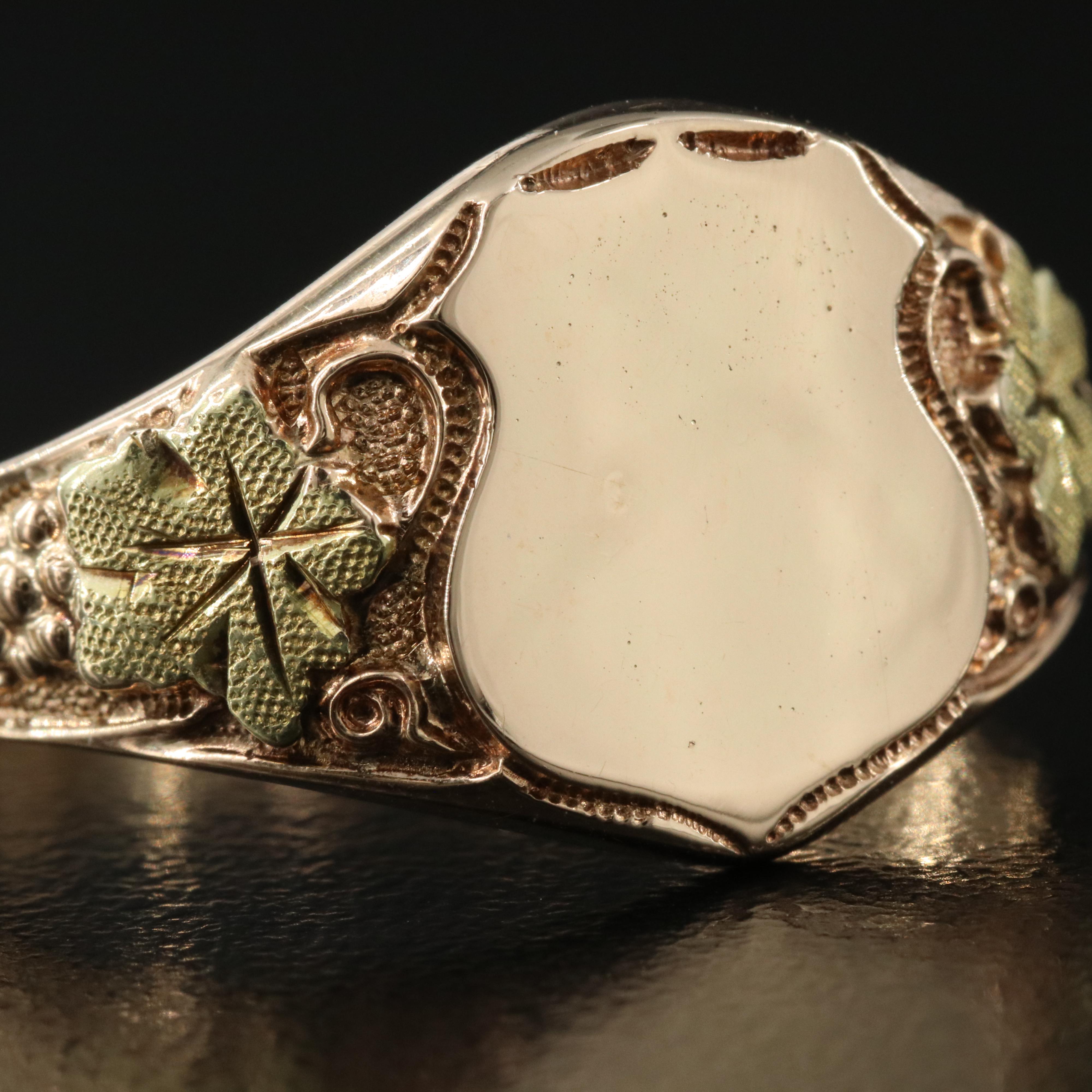 10K Rose Gold Signet Ring with Green Gold Accents