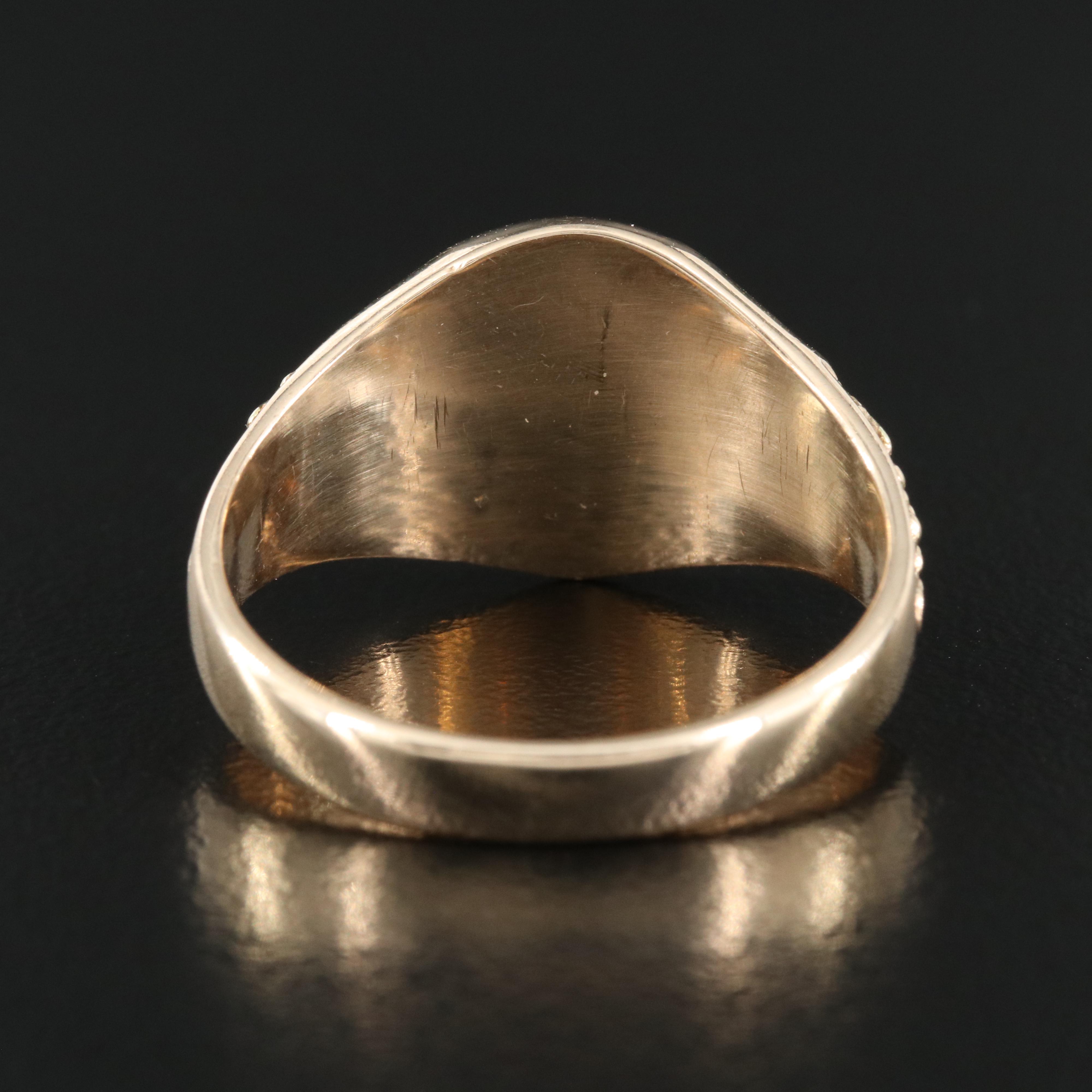 10K Rose Gold Signet Ring with Green Gold Accents