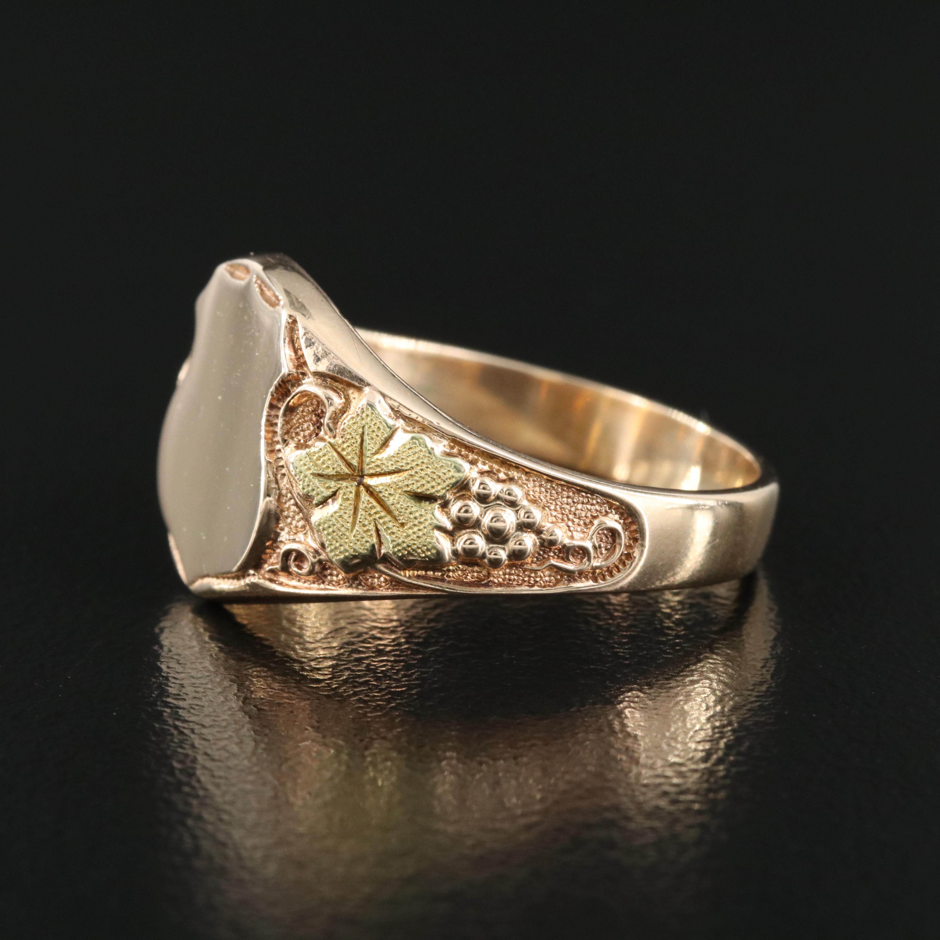 10K Rose Gold Signet Ring with Green Gold Accents