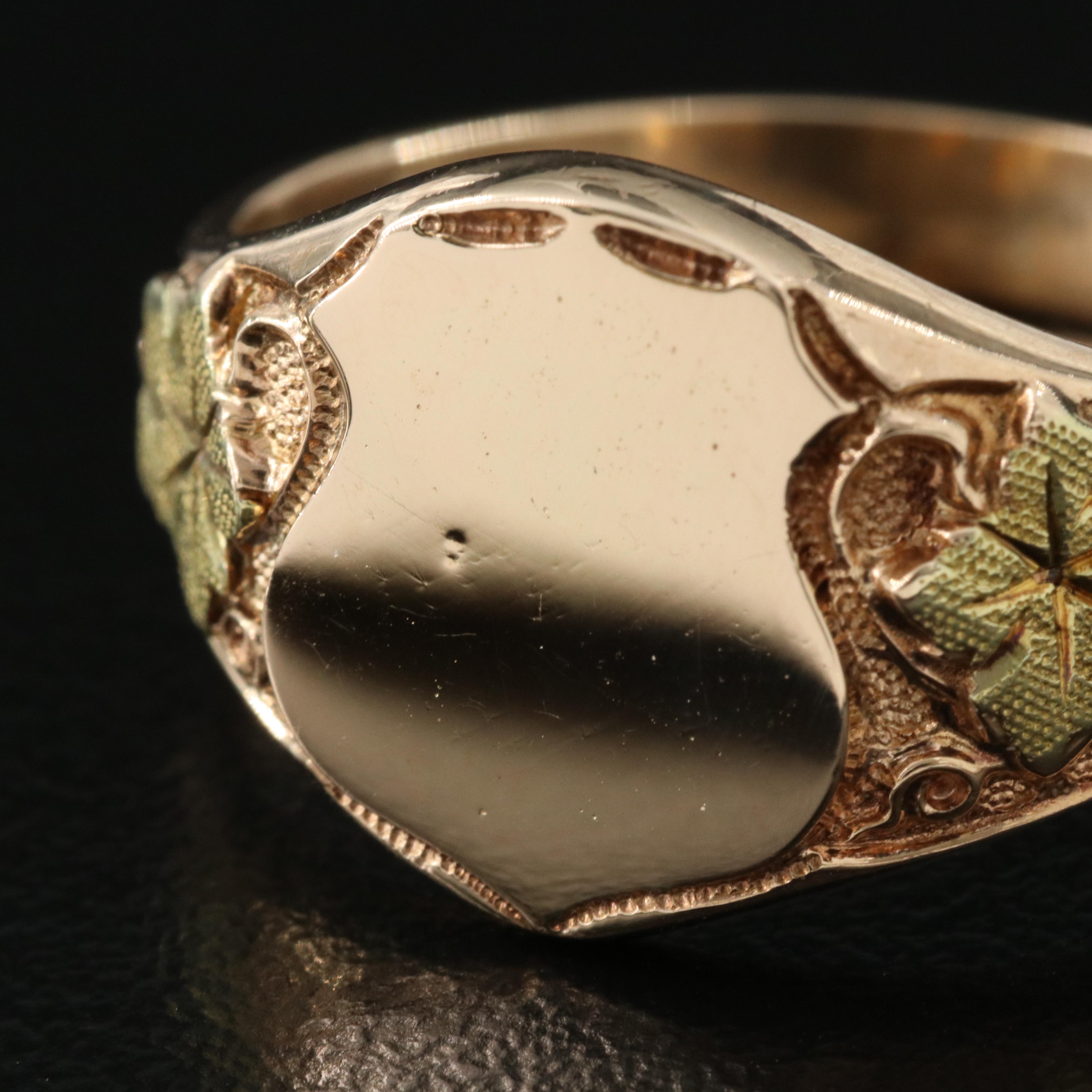 10K Rose Gold Signet Ring with Green Gold Accents