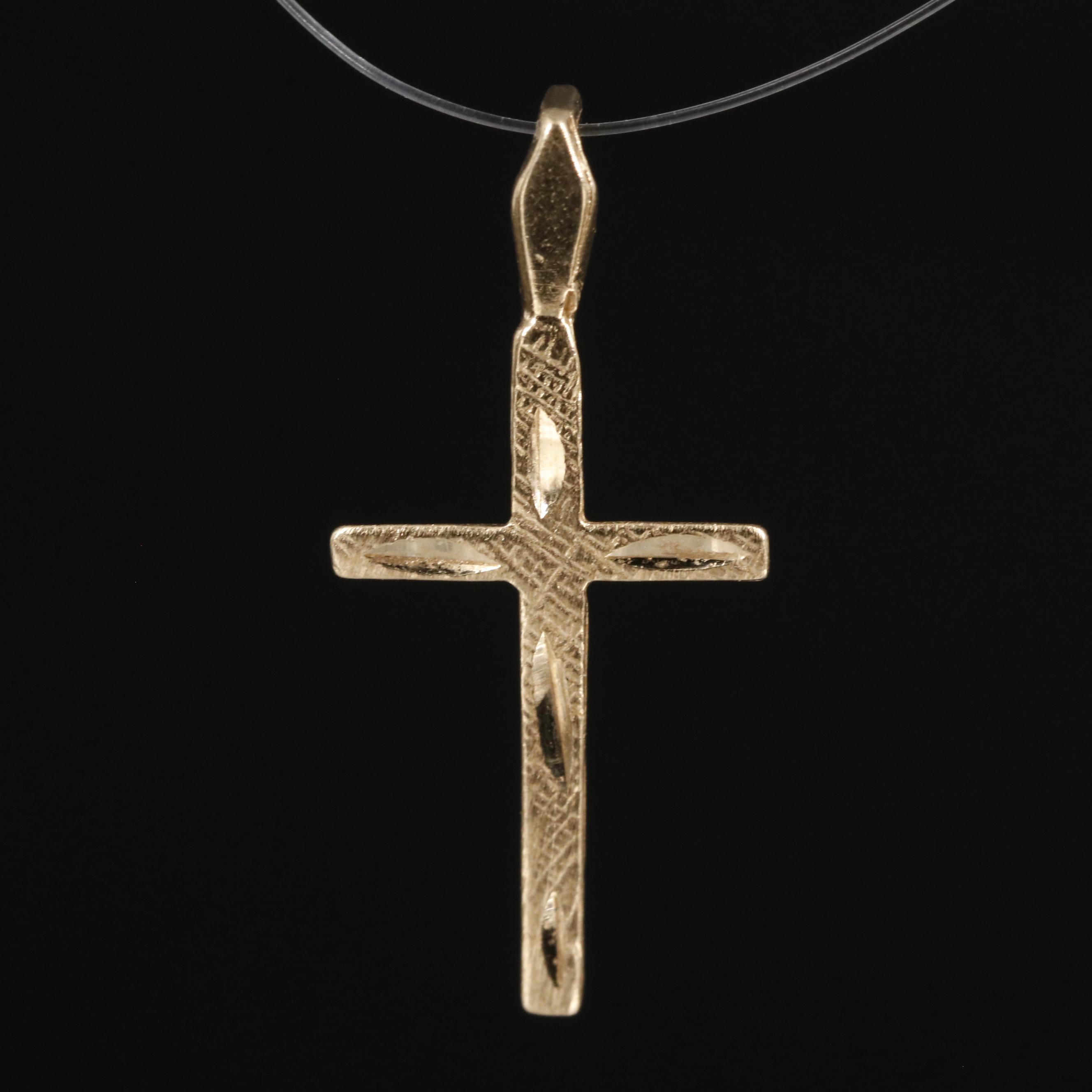 14K Diamond Cut Cross Pendant