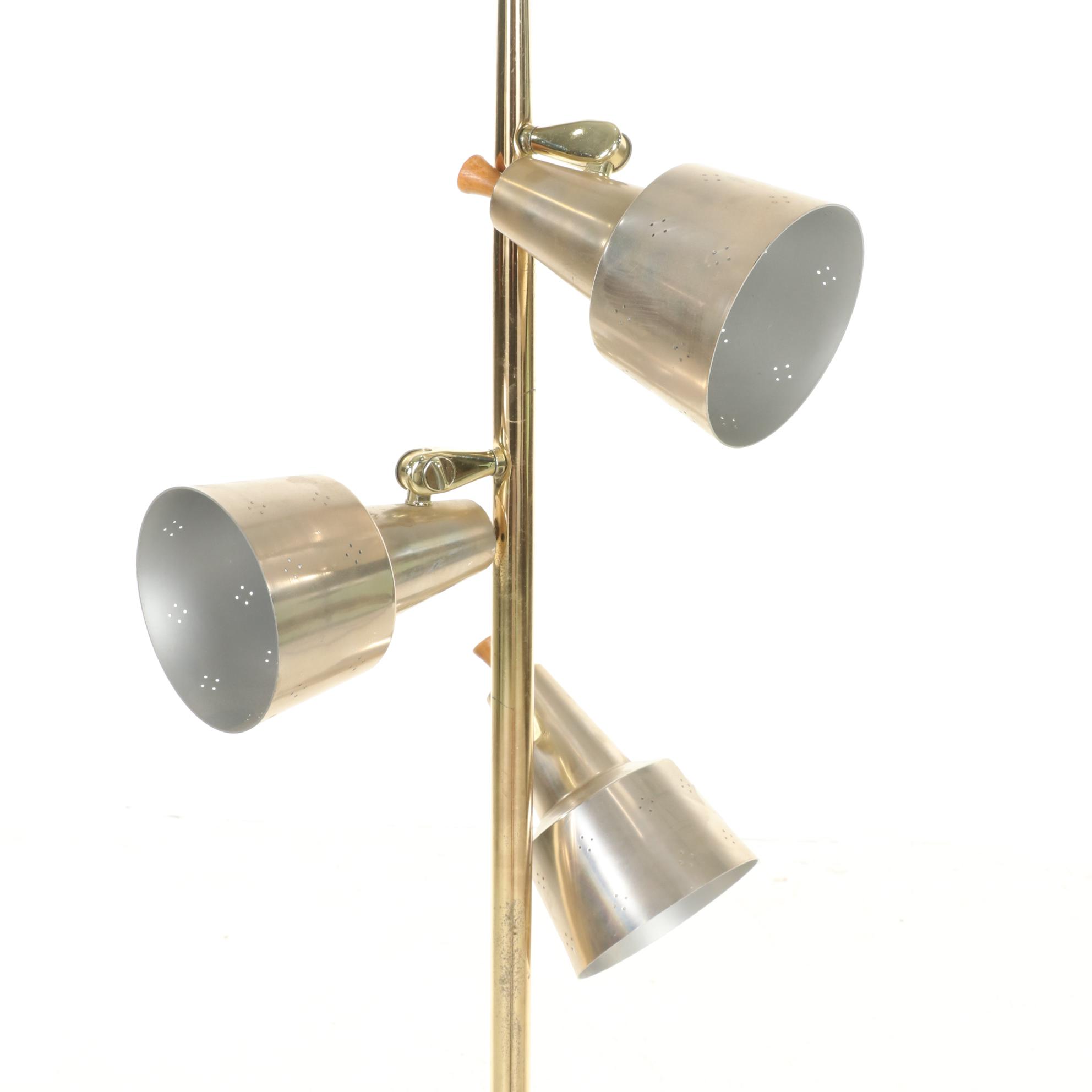 MCM Brass and Mint Green Three-Light Floor Lamps