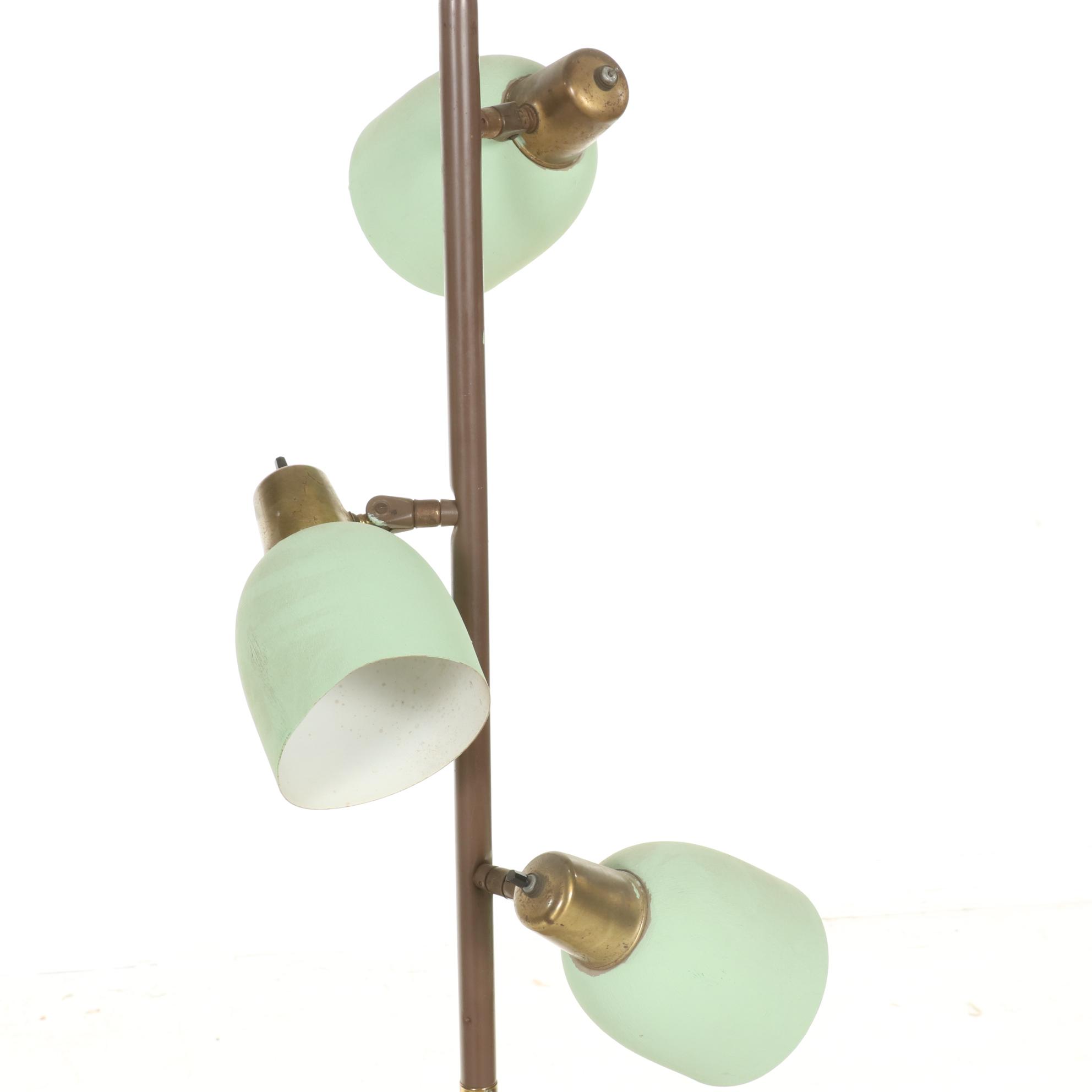 MCM Brass and Mint Green Three-Light Floor Lamps