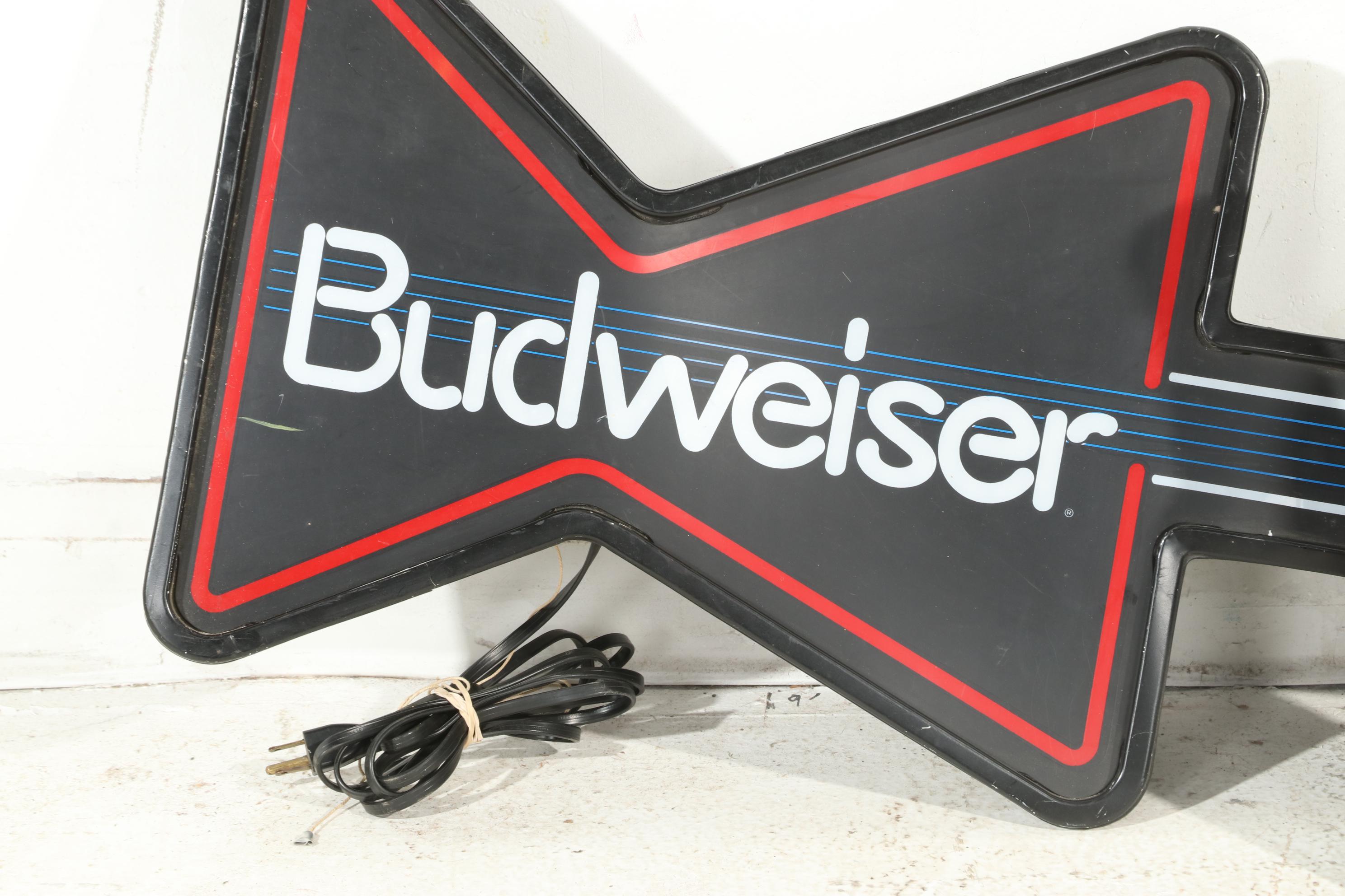 Budweiser Illuminated Beer Sign and Millennium Edition Bottle, Late 20th Century