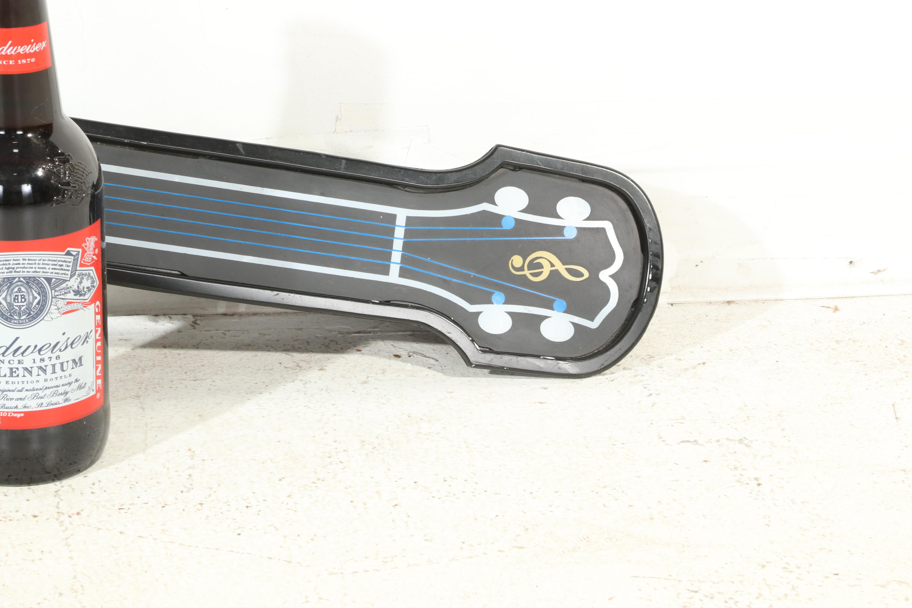 Budweiser Illuminated Beer Sign and Millennium Edition Bottle, Late 20th Century