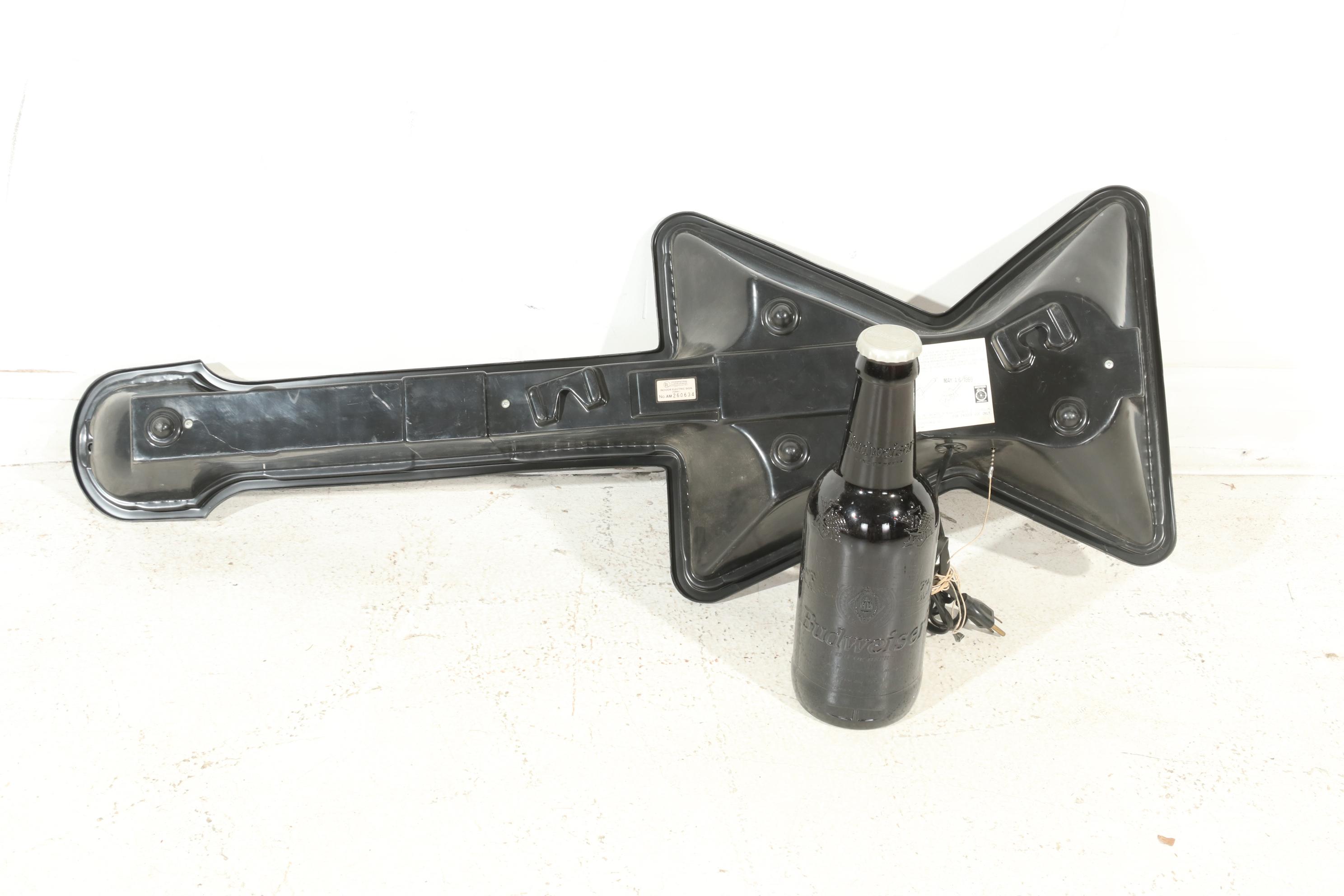 Budweiser Illuminated Beer Sign and Millennium Edition Bottle, Late 20th Century