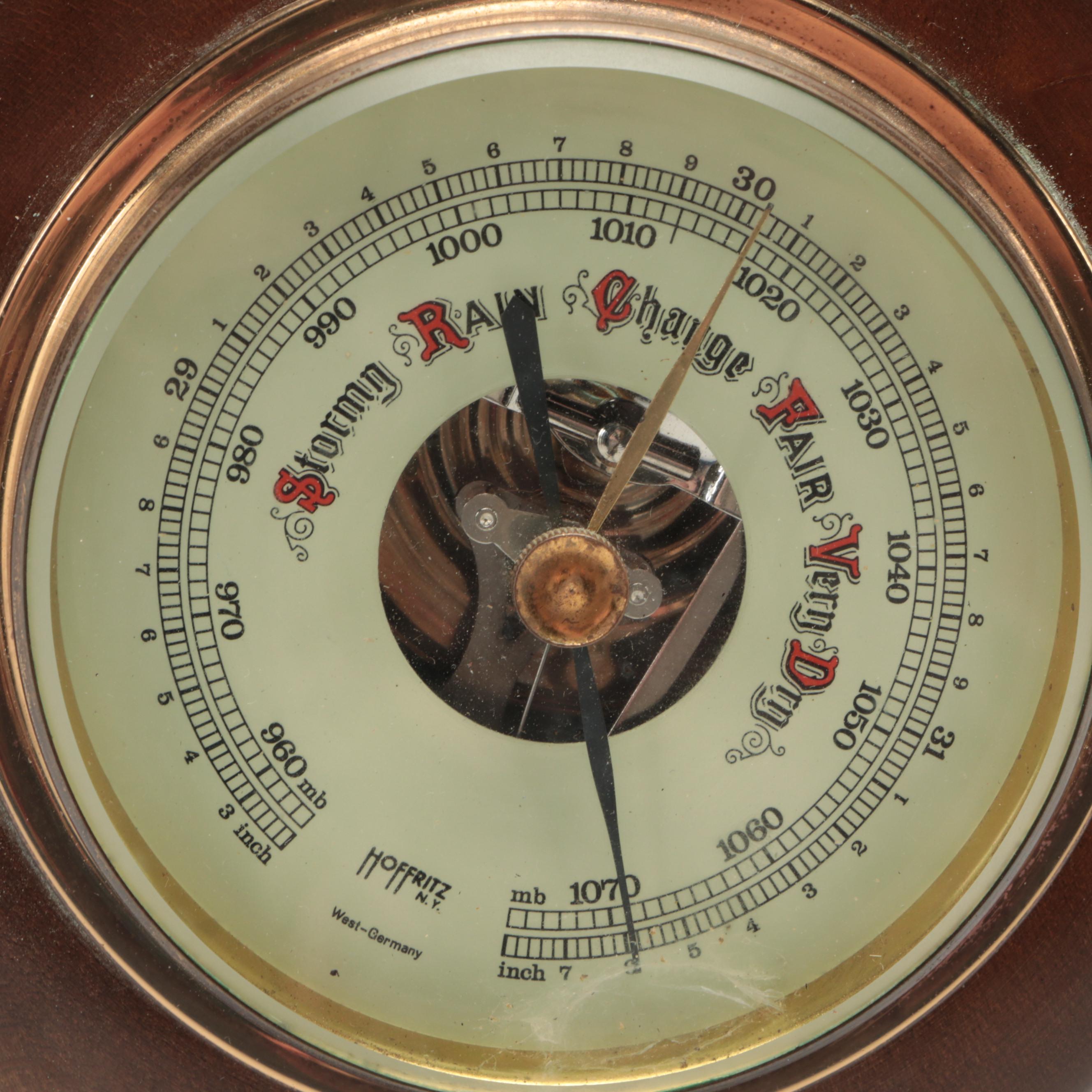 Hoffritz Wood Wall Barometer, Mid-Late 20th Century