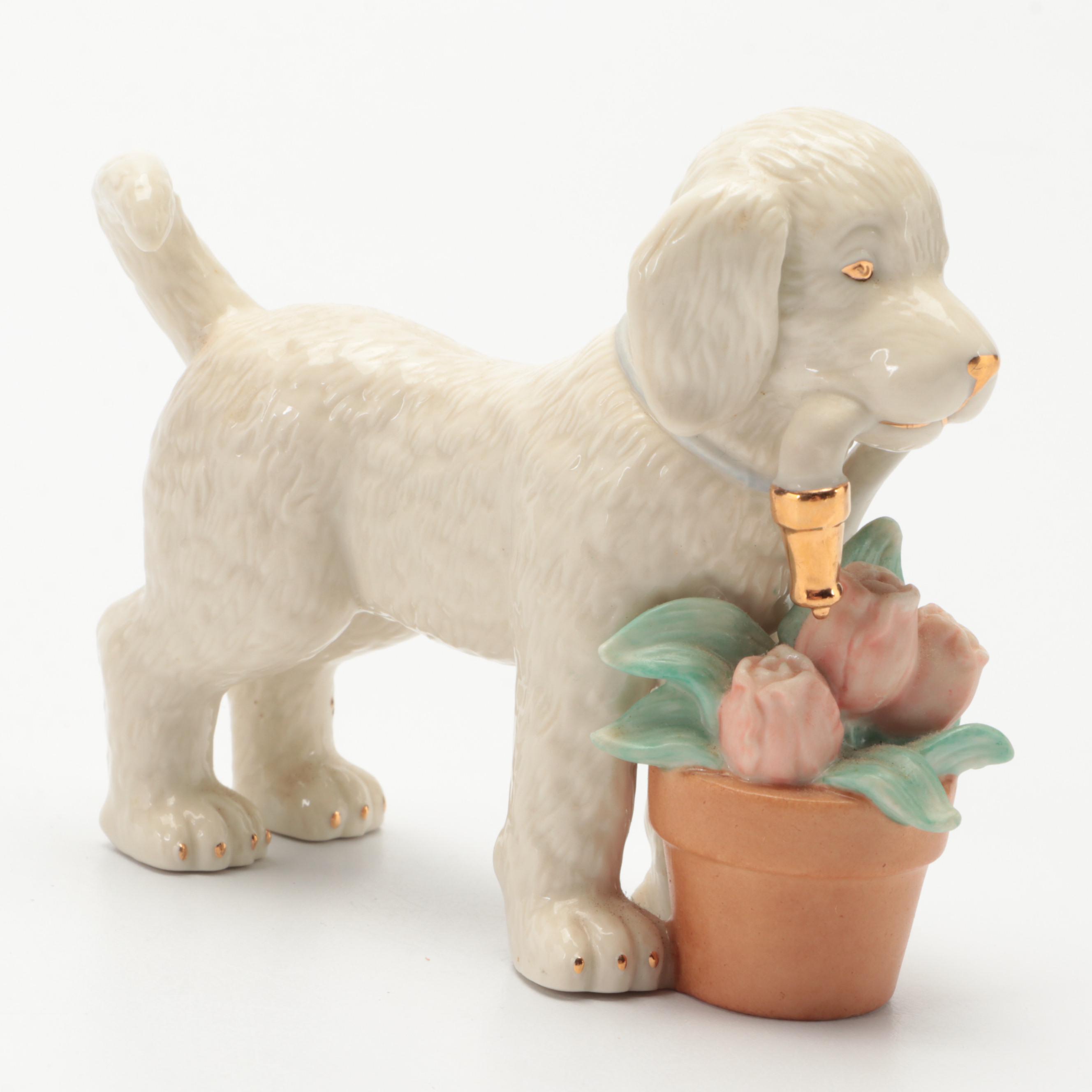 Lenox A Golden Year of Puppies "Spring Flowers" and "Golden Retriever" Figurines