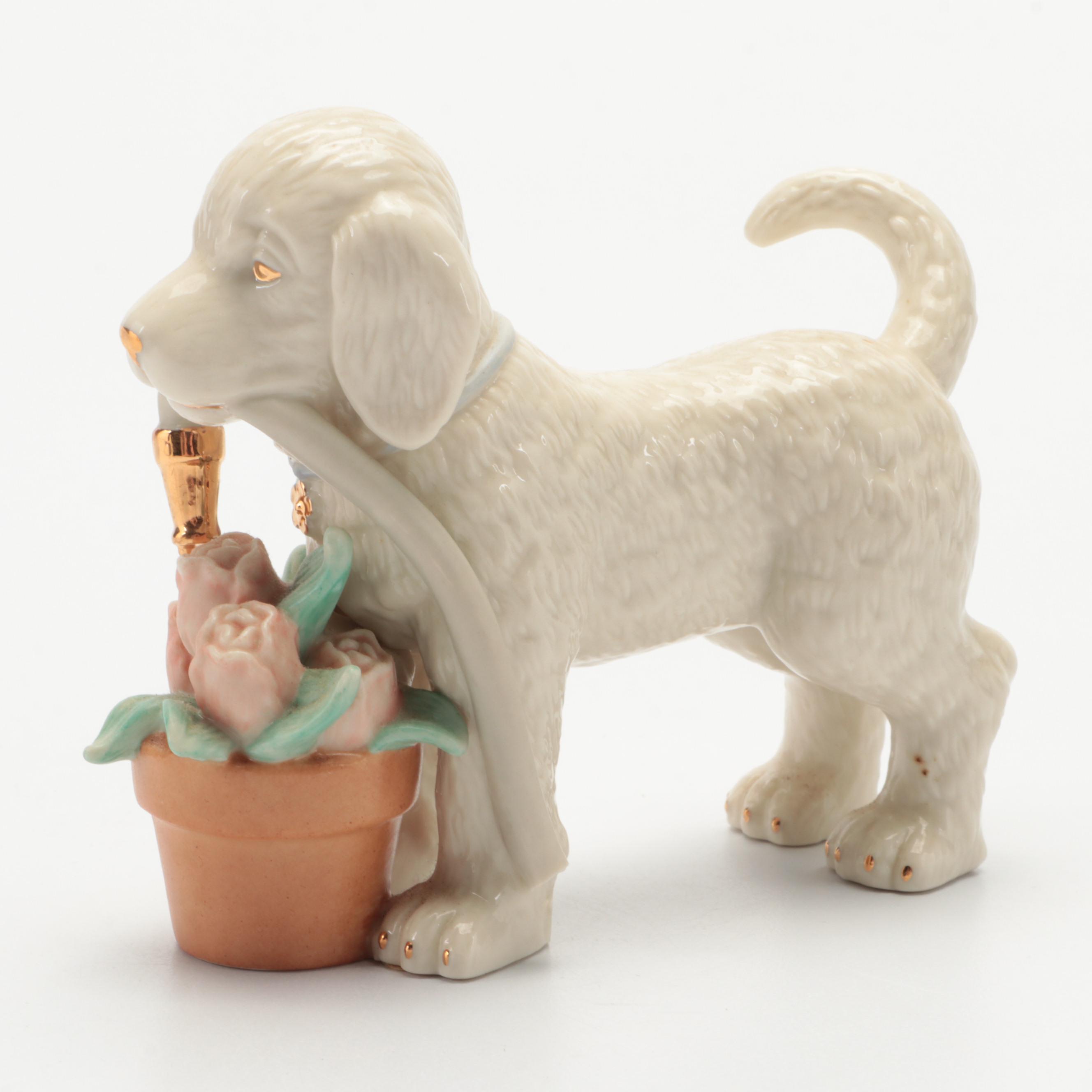 Lenox A Golden Year of Puppies "Spring Flowers" and "Golden Retriever" Figurines