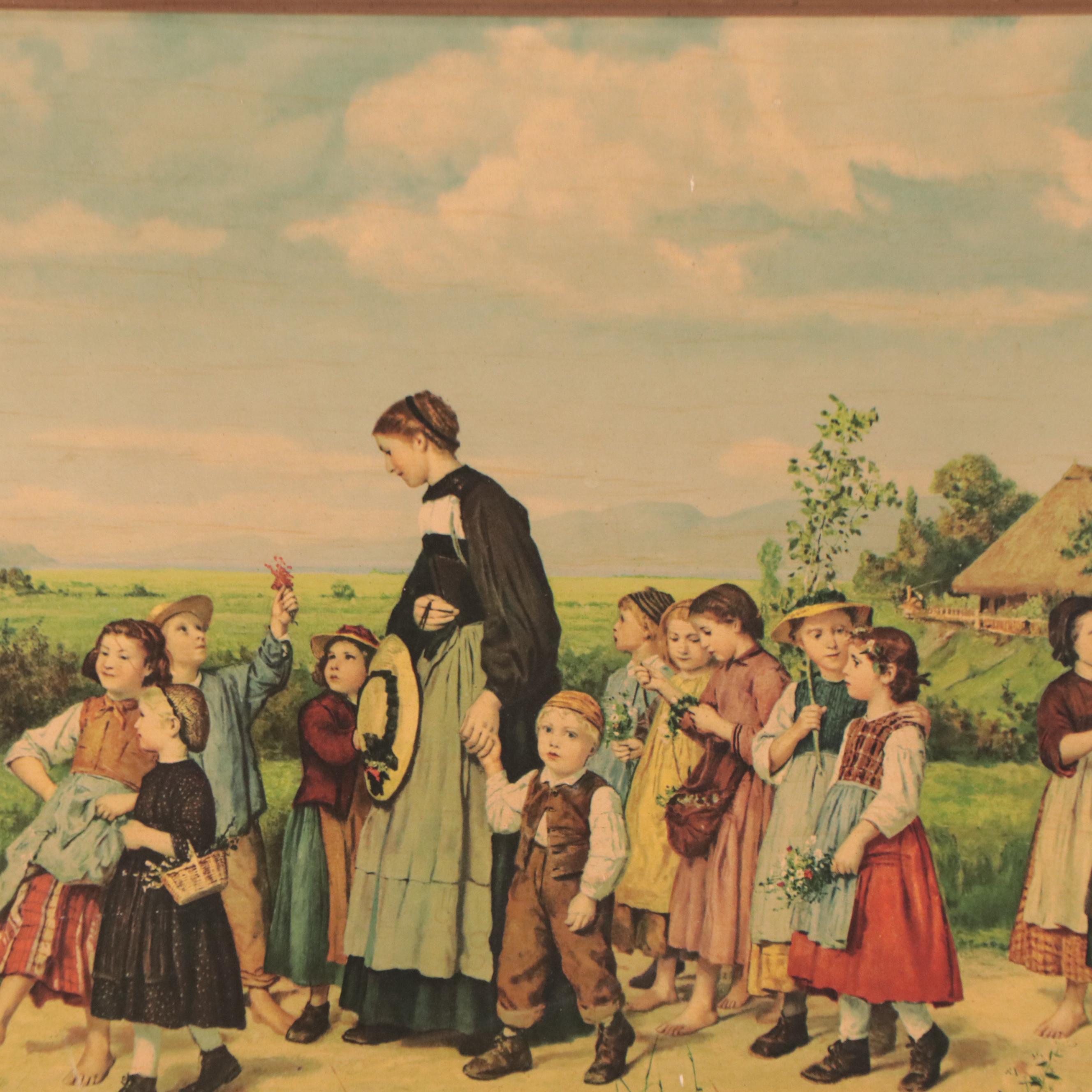 Chromolithograph After Albert Anker "Der Schulspaziergang"