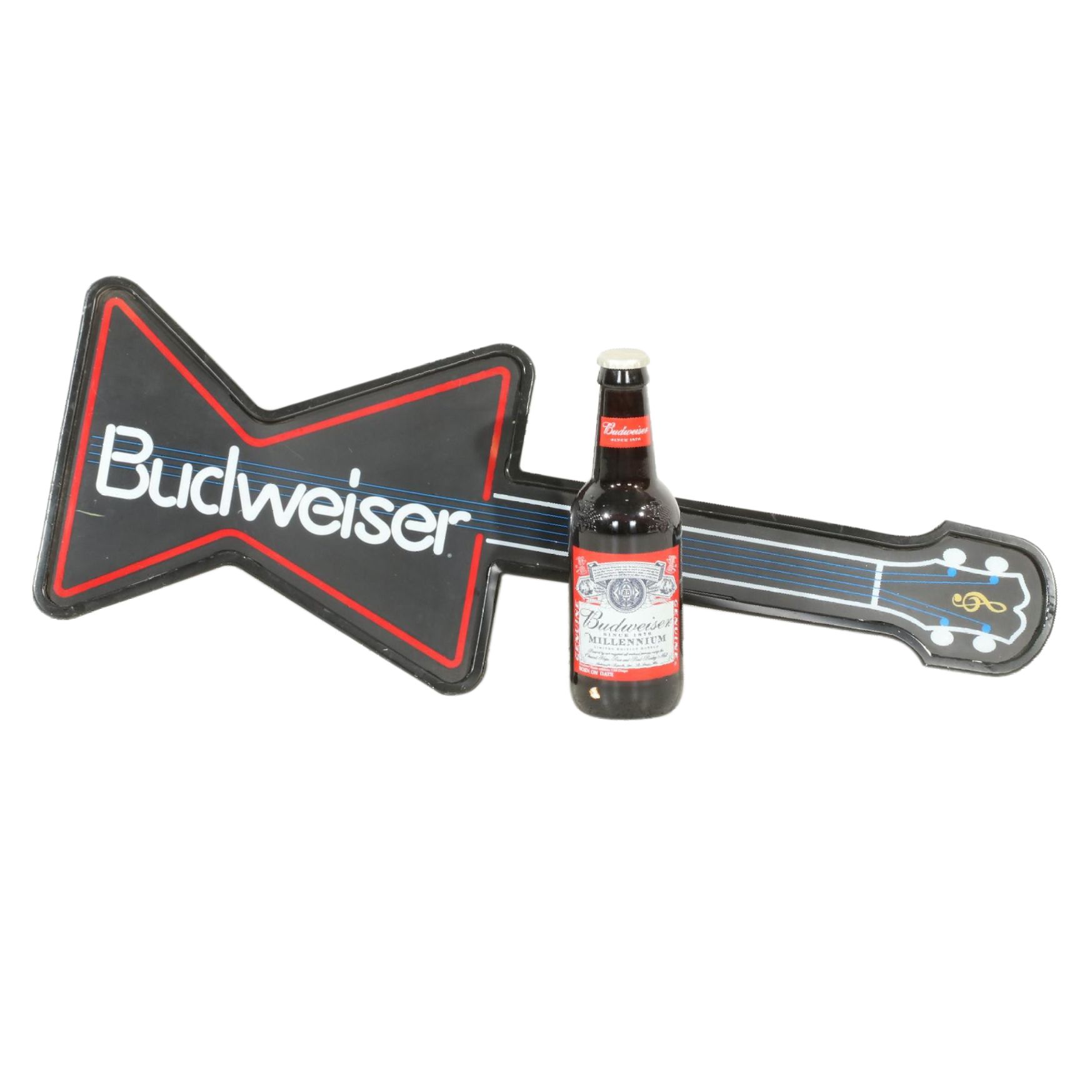 Budweiser Illuminated Beer Sign and Millennium Edition Bottle, Late 20th Century