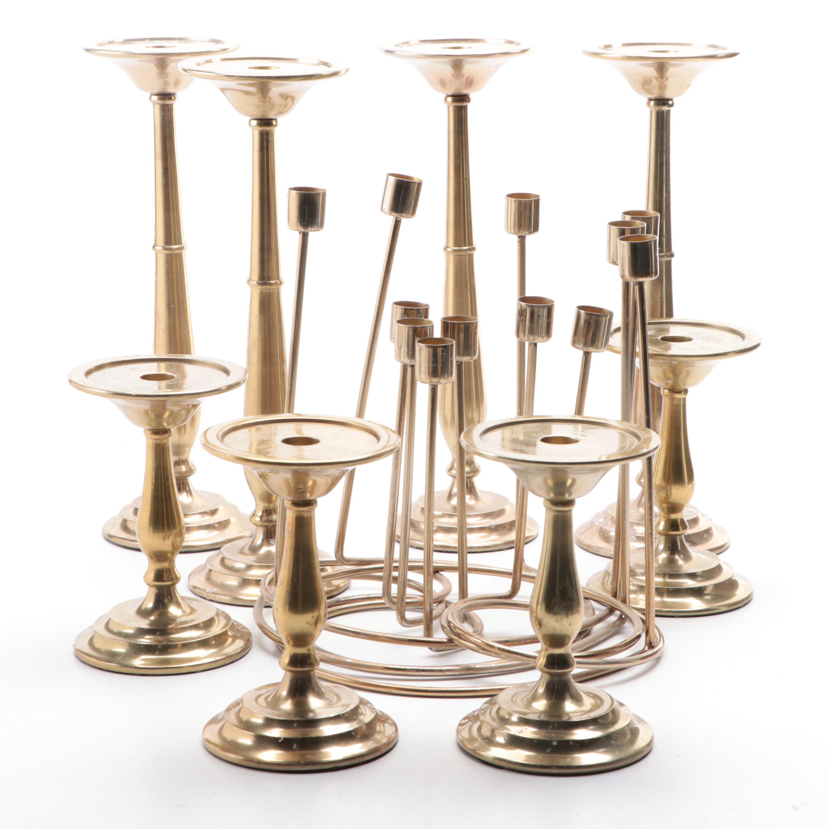 Mid Century Modern Style Brass Candlesticks with Brass Pottery Barn Candlesticks