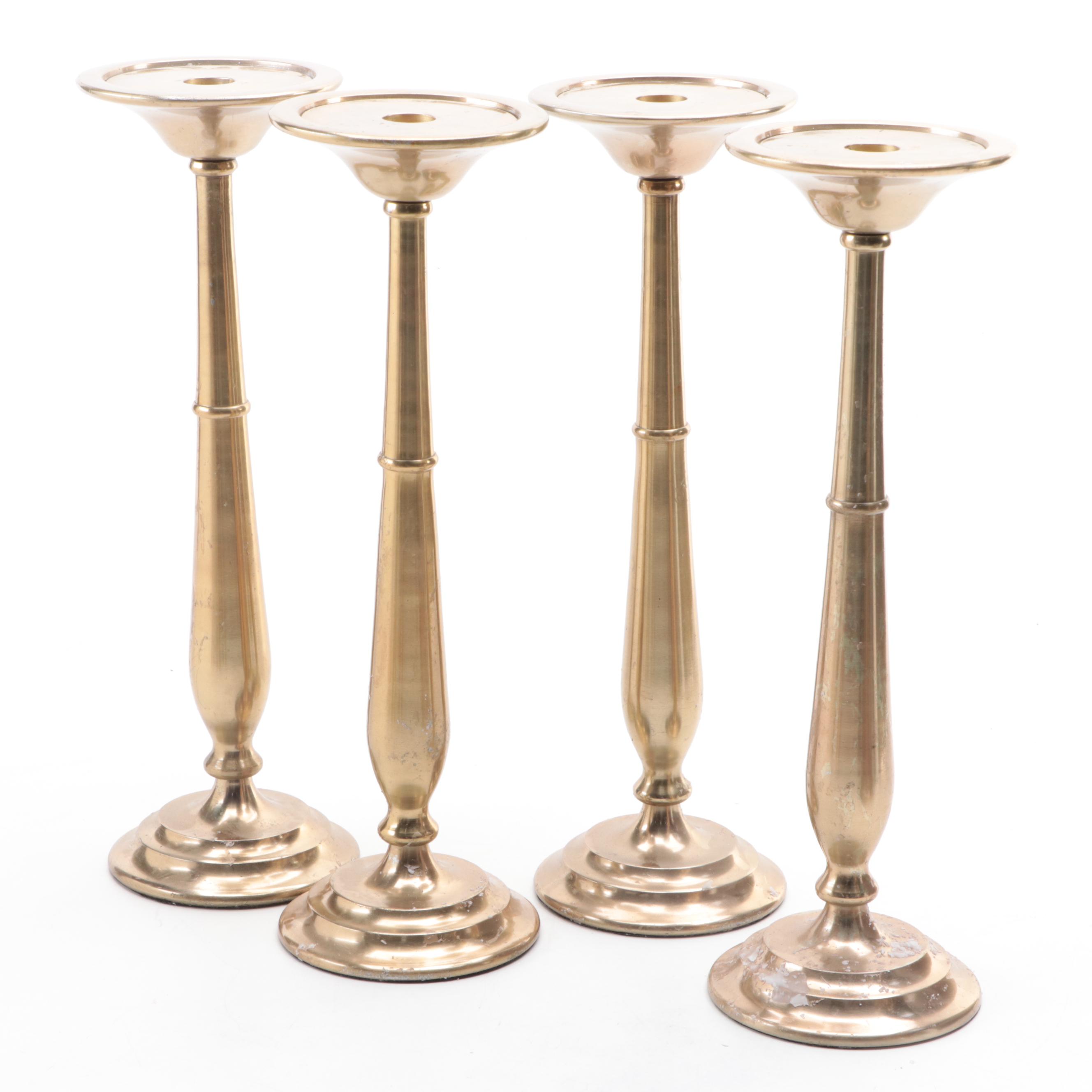 Mid Century Modern Style Brass Candlesticks with Brass Pottery Barn Candlesticks