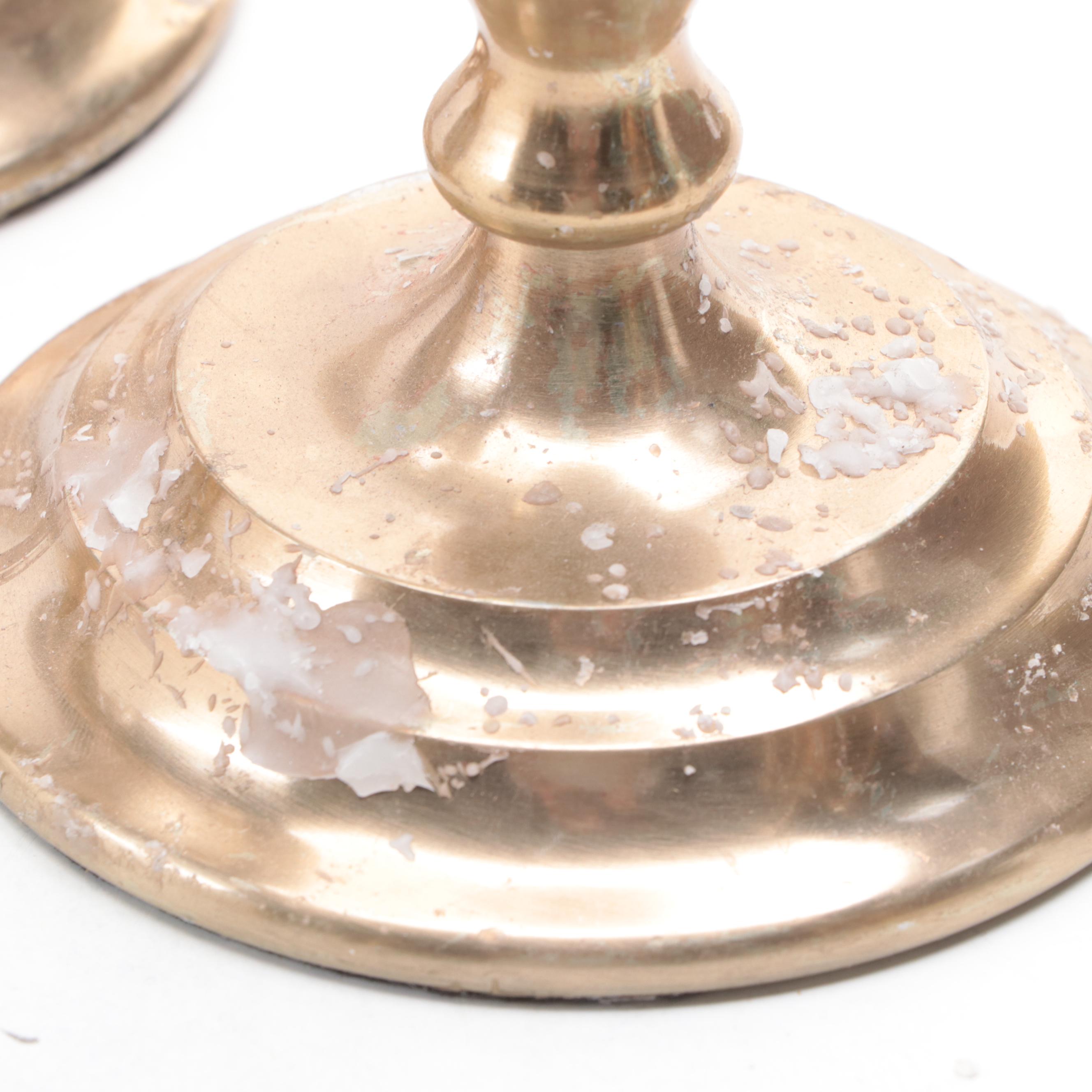 Mid Century Modern Style Brass Candlesticks with Brass Pottery Barn Candlesticks