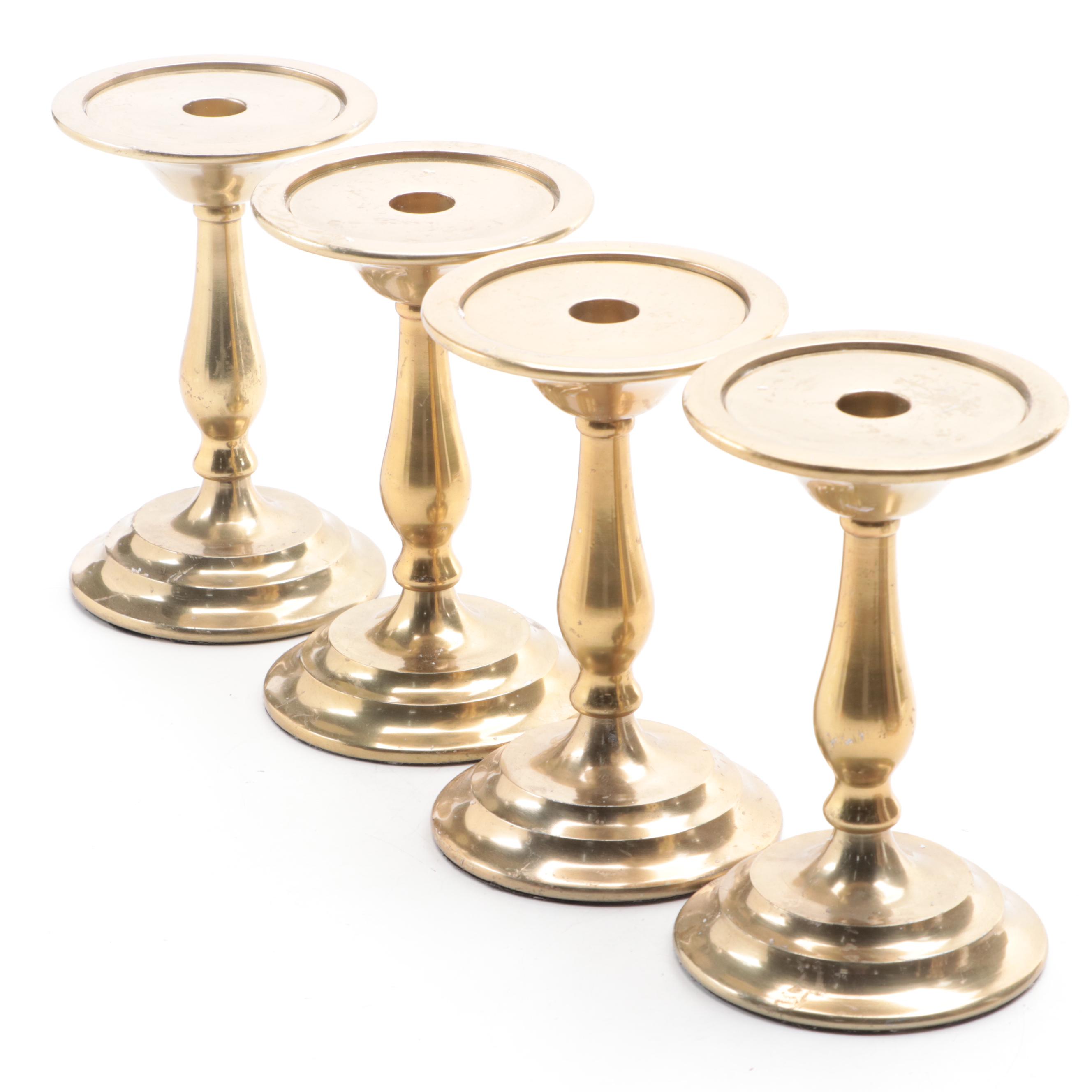 Mid Century Modern Style Brass Candlesticks with Brass Pottery Barn Candlesticks