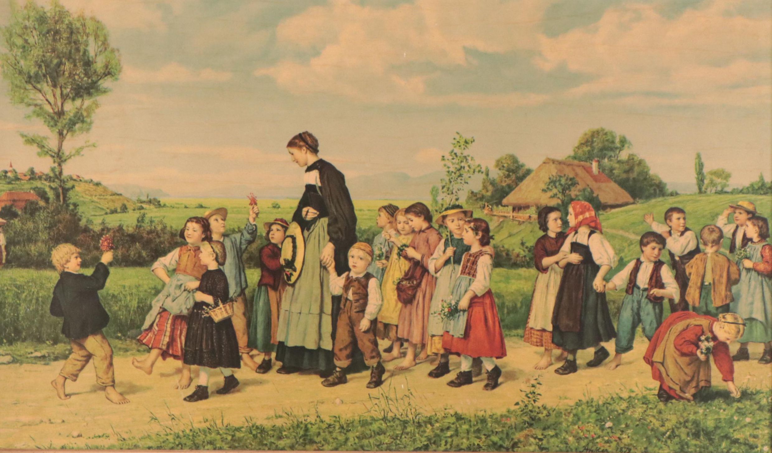 Chromolithograph After Albert Anker "Der Schulspaziergang"