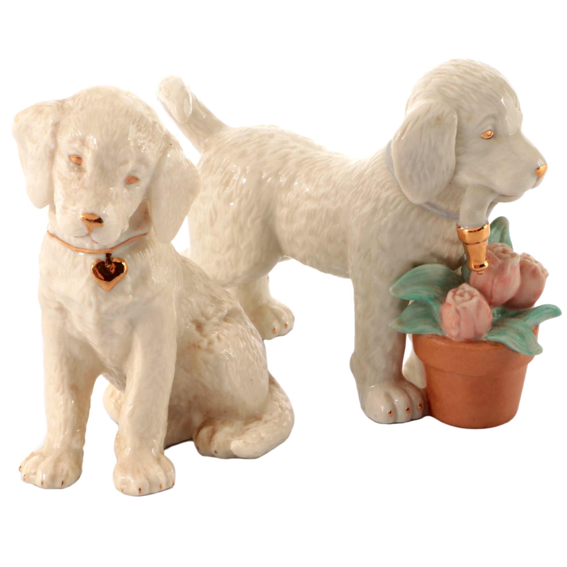 Lenox A Golden Year of Puppies "Spring Flowers" and "Golden Retriever" Figurines