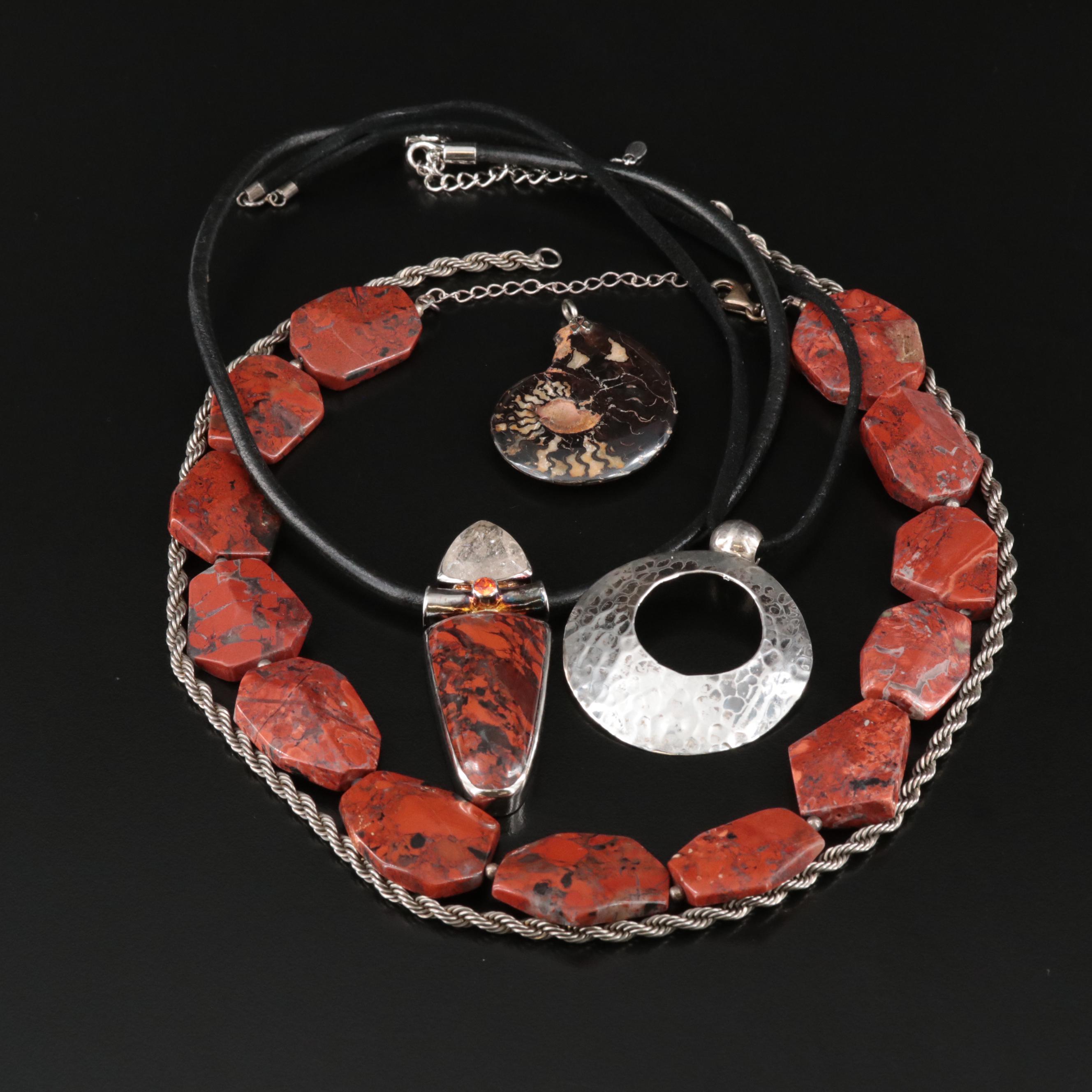 Sterling, Jasper and Ammonite Featured in Necklaces and Pendants