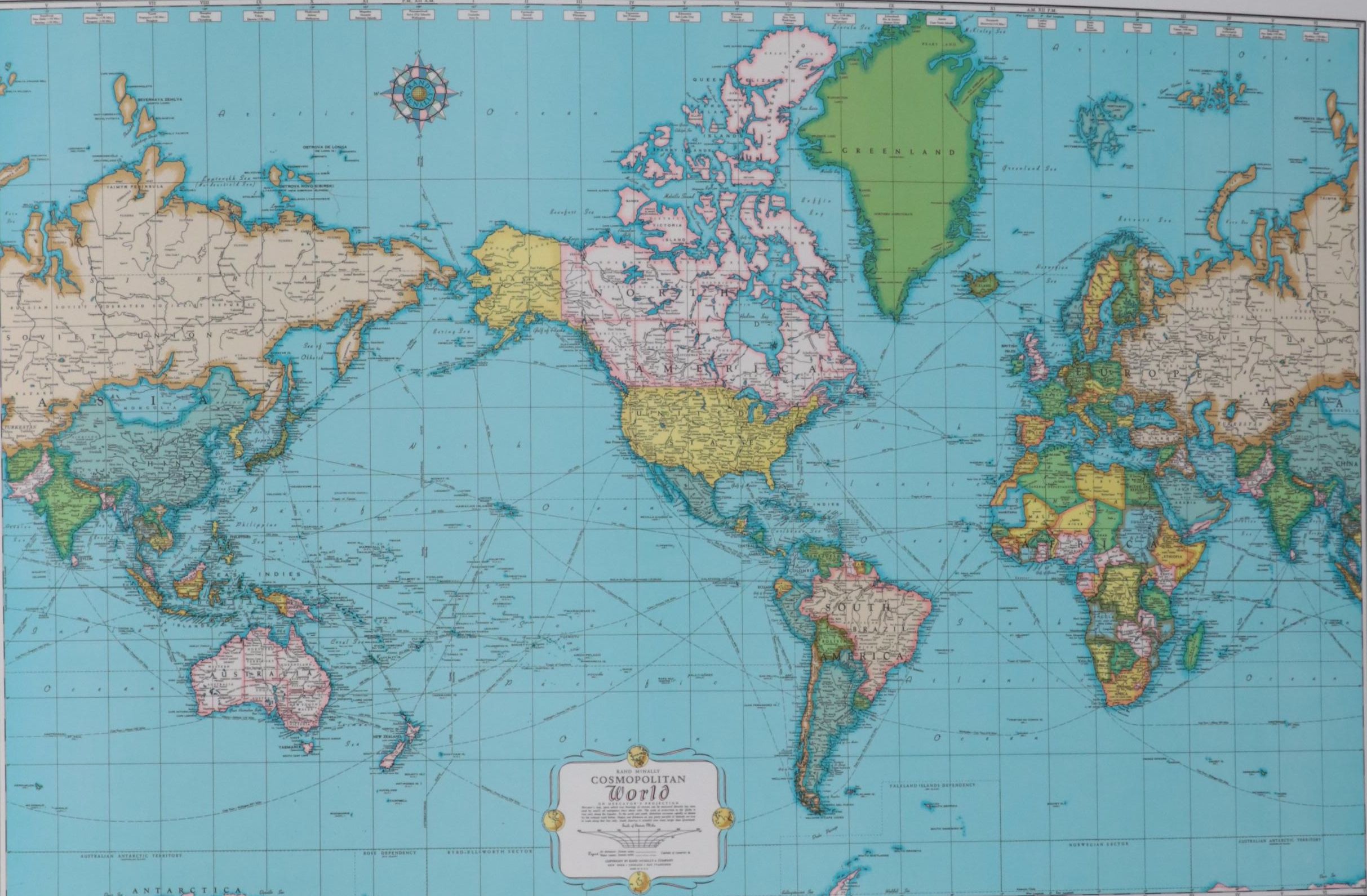 Rand McNally "Cosmopolitan World on Mercator's Projection" World Map