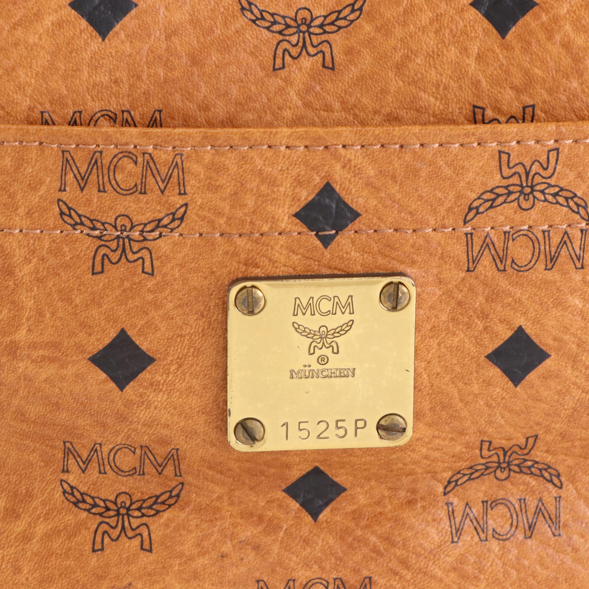 MCM Heritage Zippered Shopper Tote Bag in Cognac Visetos Coated Canvas