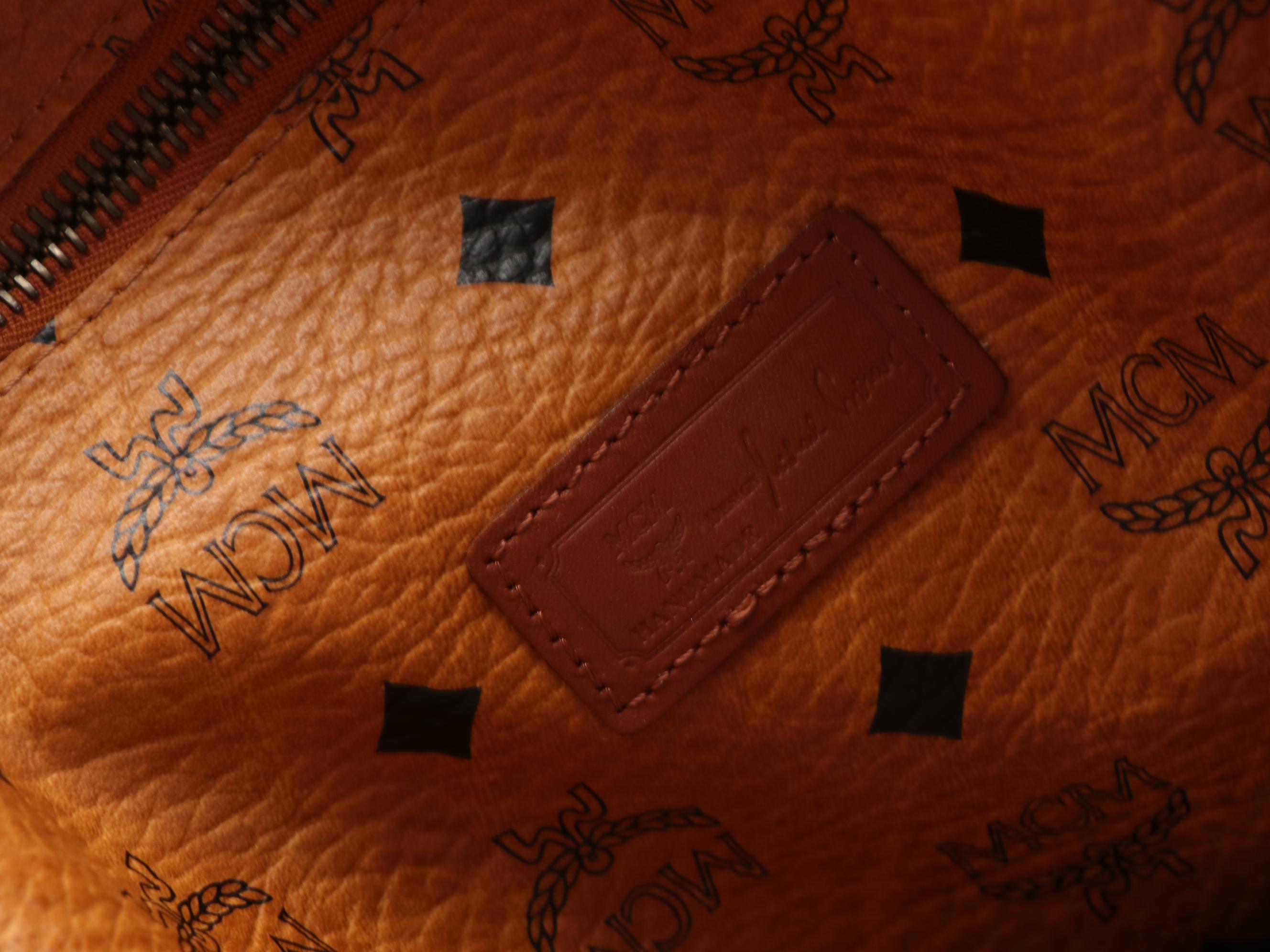 MCM Heritage Zippered Shopper Tote Bag in Cognac Visetos Coated Canvas