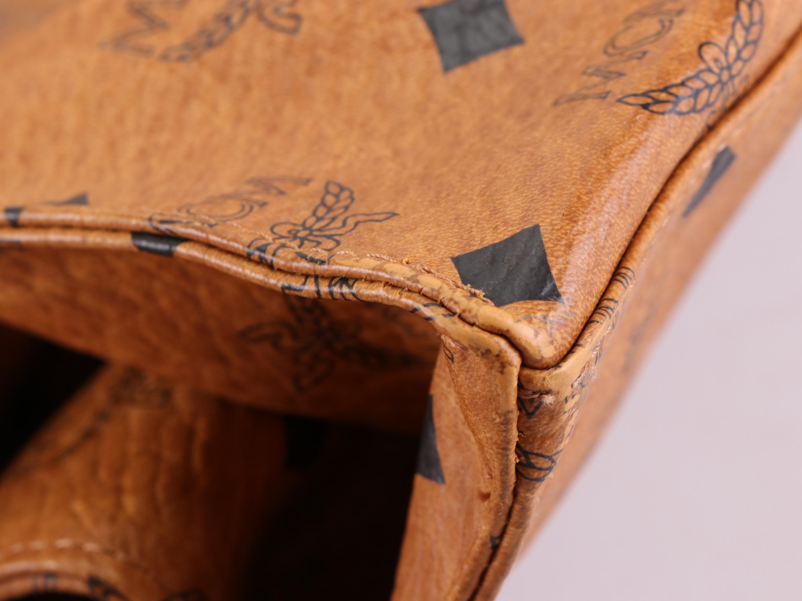 MCM Heritage Zippered Shopper Tote Bag in Cognac Visetos Coated Canvas