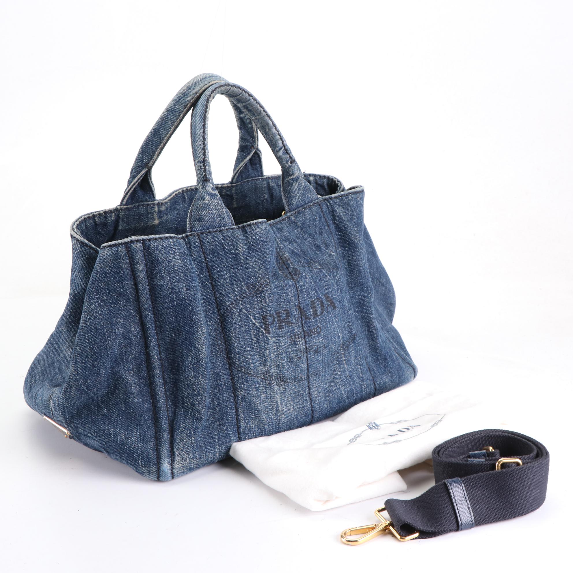 Prada Canapa Two-Way Tote in Denim
