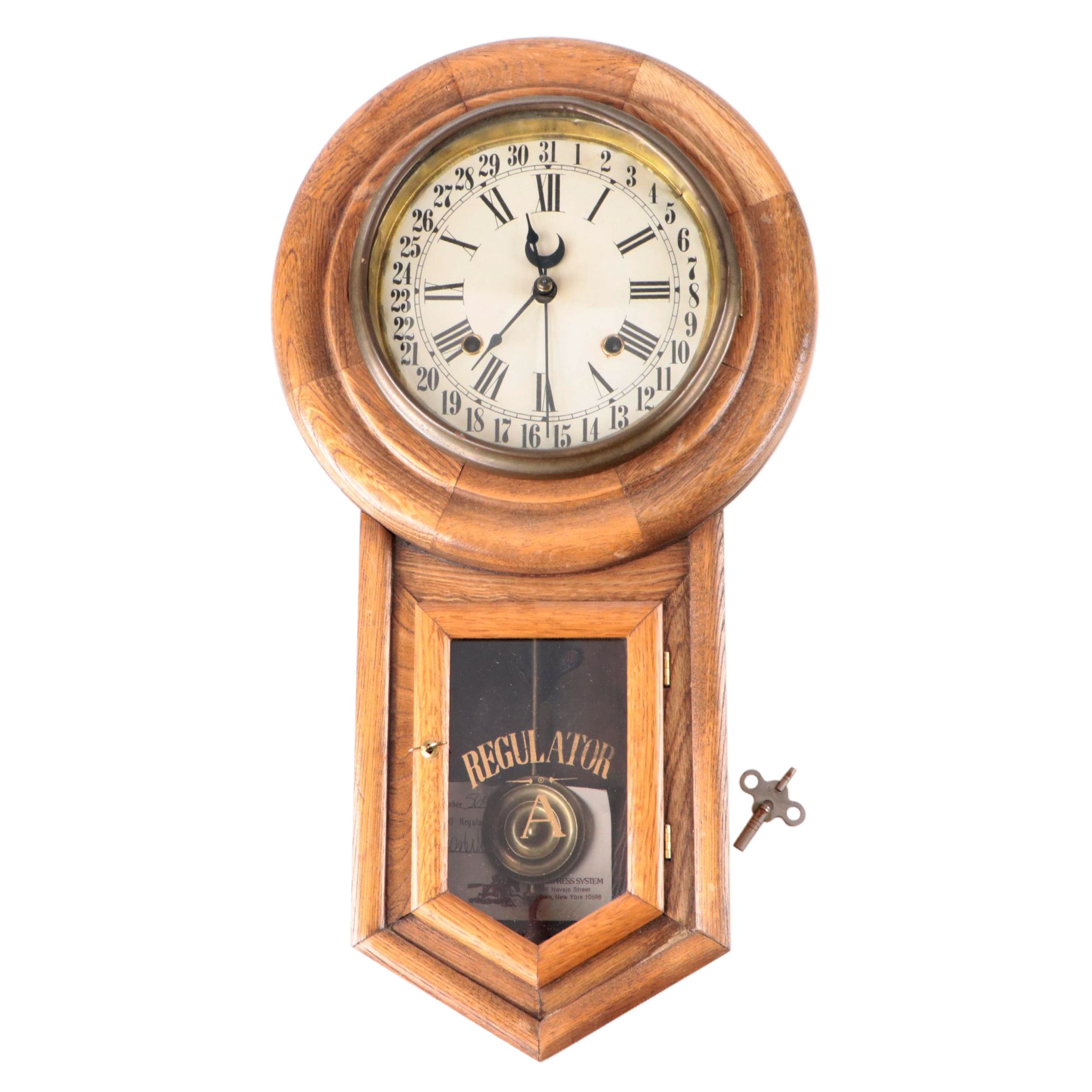 Victorian Schoolhouse Style Oak Regulator Clock