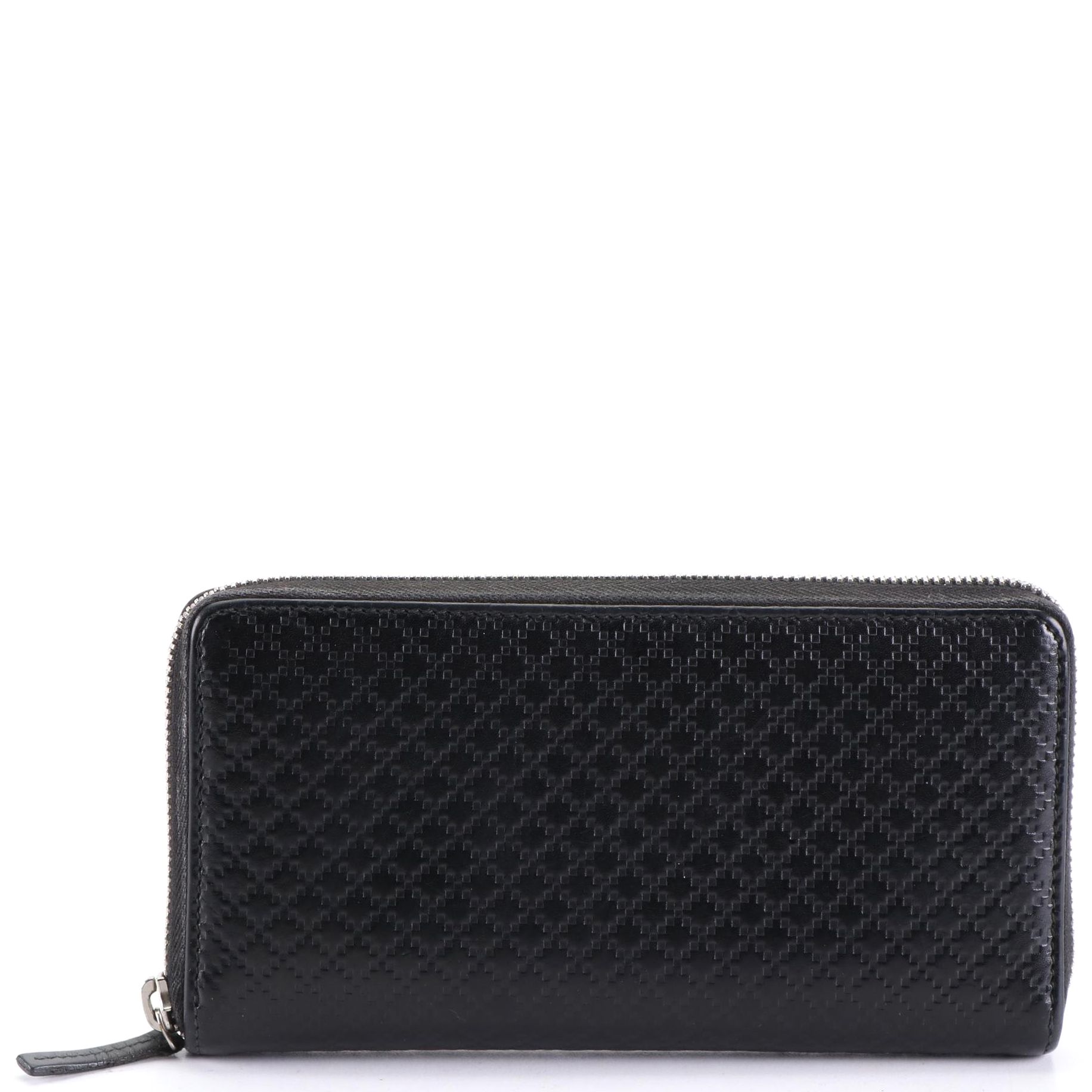 Gucci Zip-Around Long Wallet in Black Diamante Embossed Leather