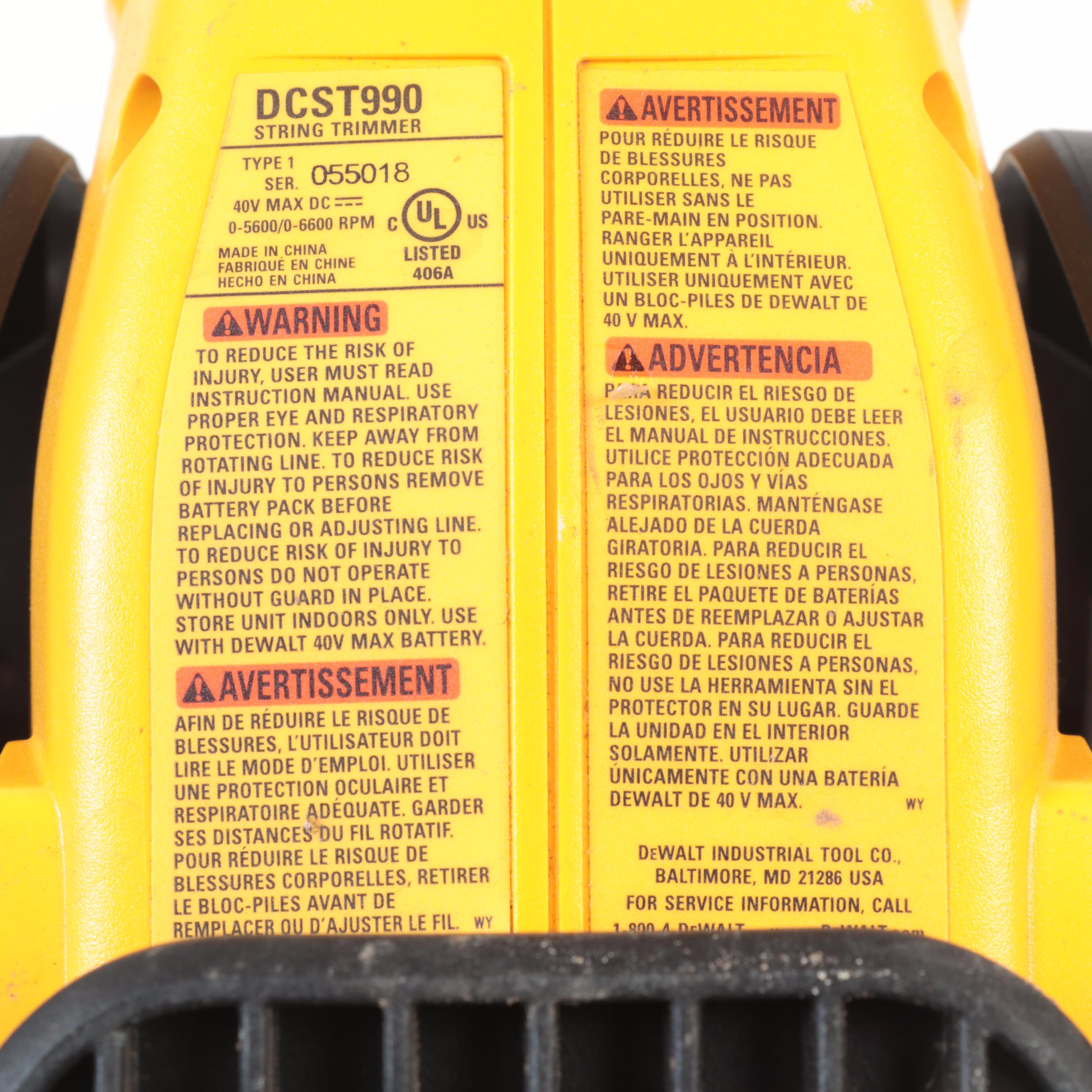 DeWalt DCST990 40 Volt Cordless Electric String Trimmer