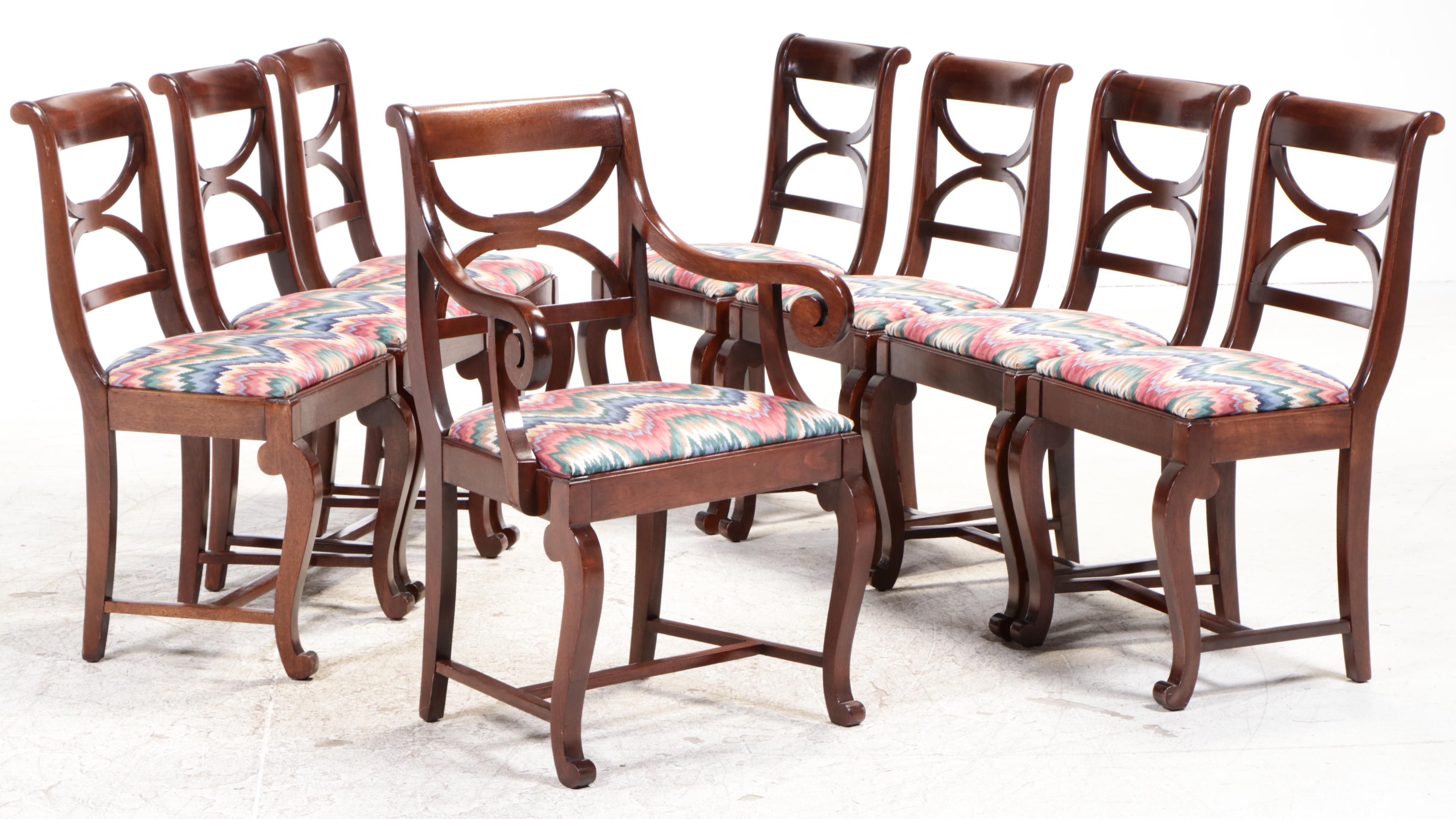 Berkey & Gay American Empire Style Mahogany Dining Chairs and Dining Table