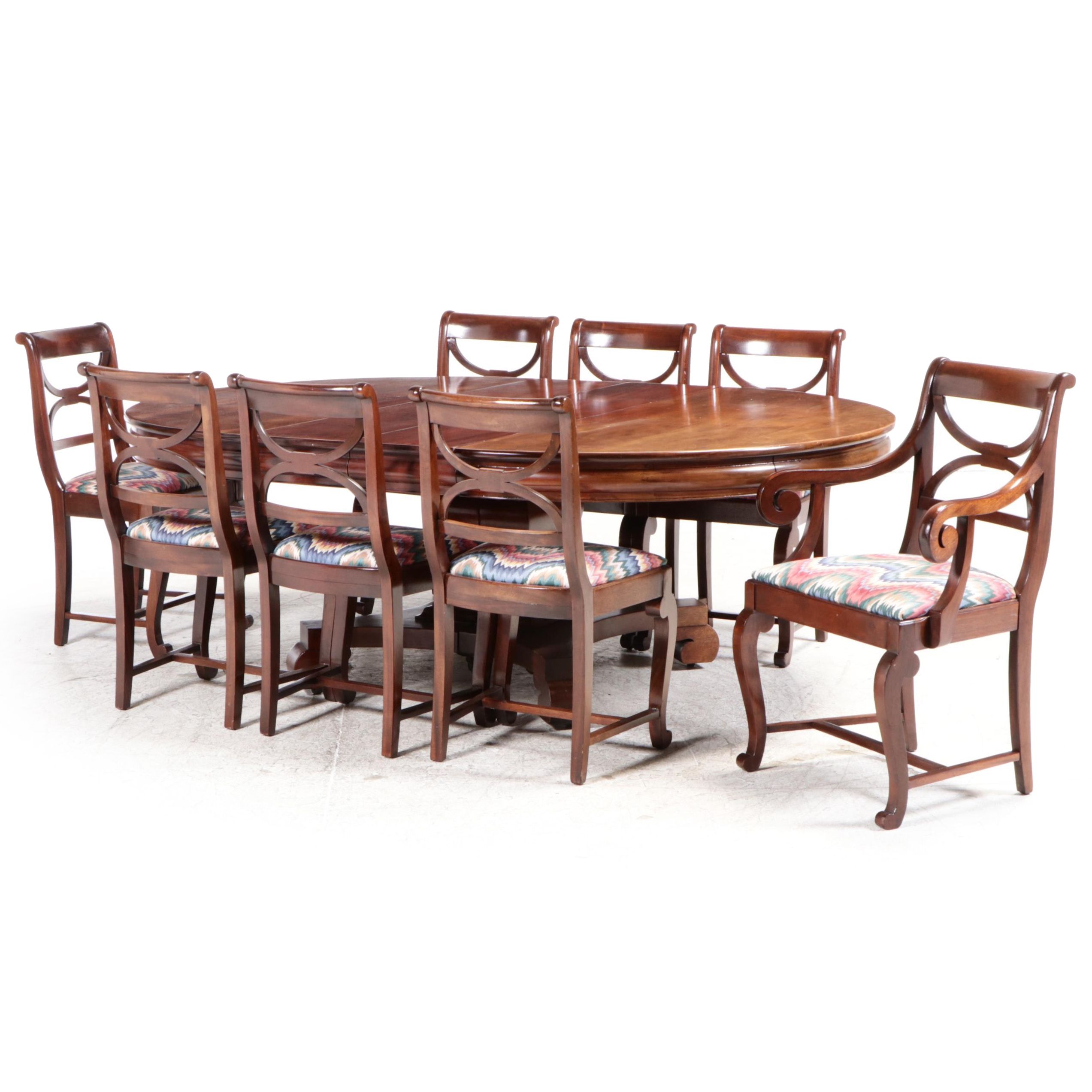 Berkey & Gay American Empire Style Mahogany Dining Chairs and Dining Table