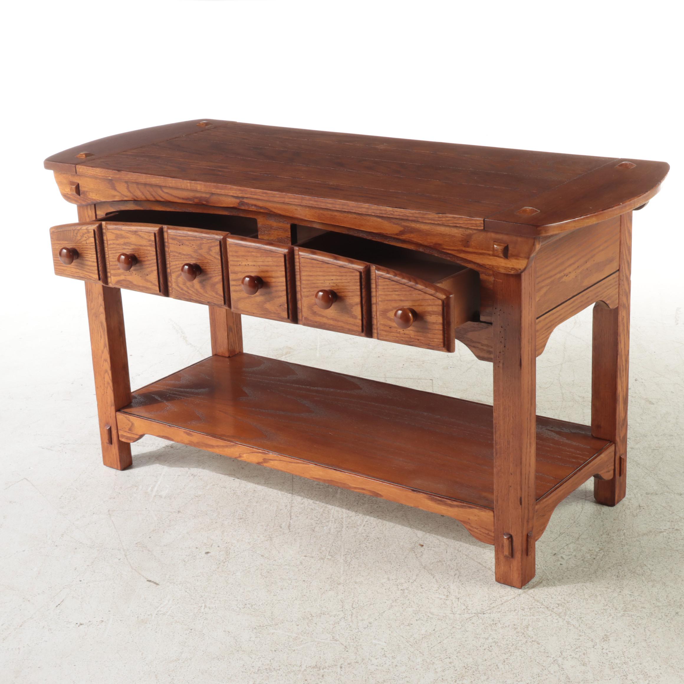 Arts and Crafts Style Oak Two-Drawer Console Table