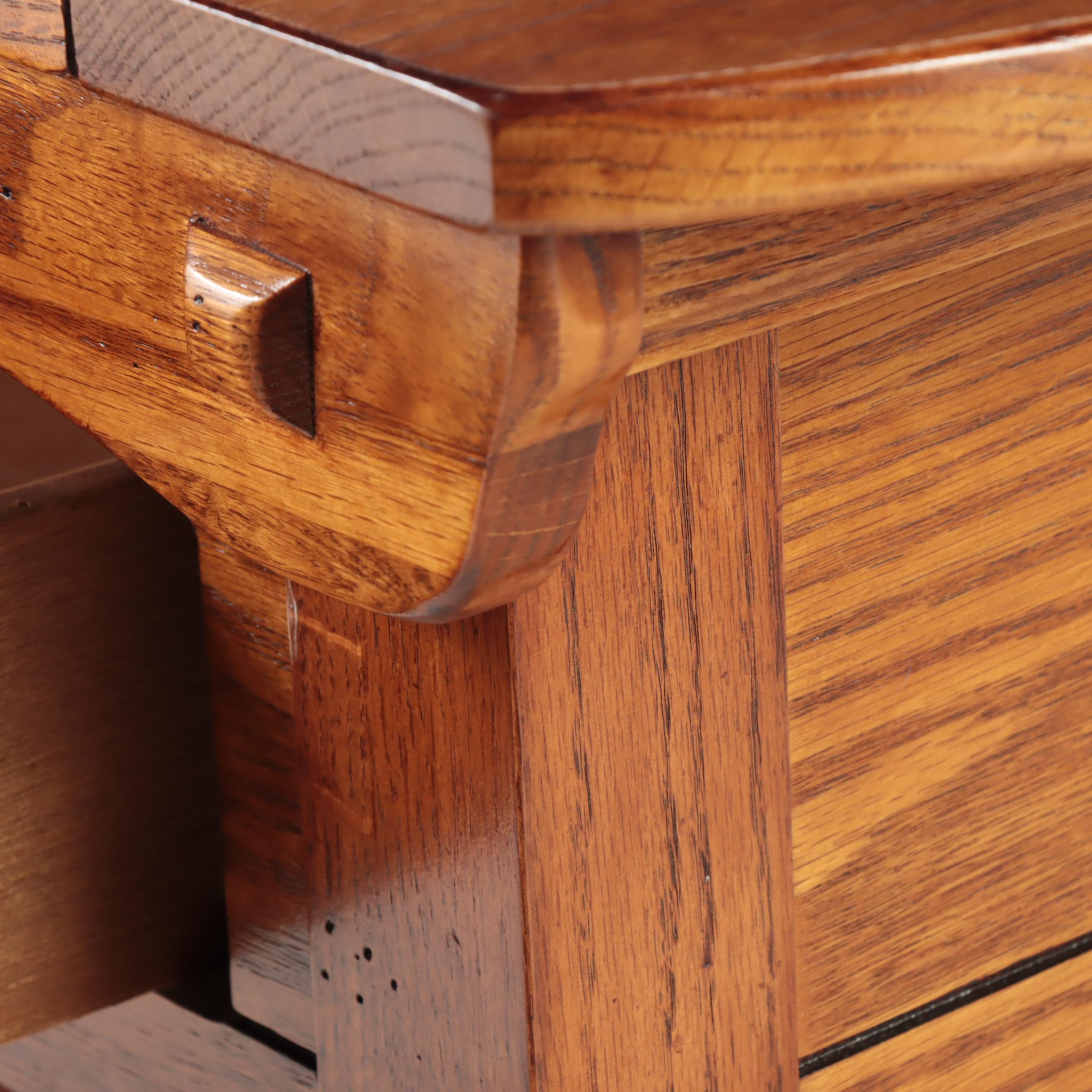 Arts and Crafts Style Oak Two-Drawer Console Table