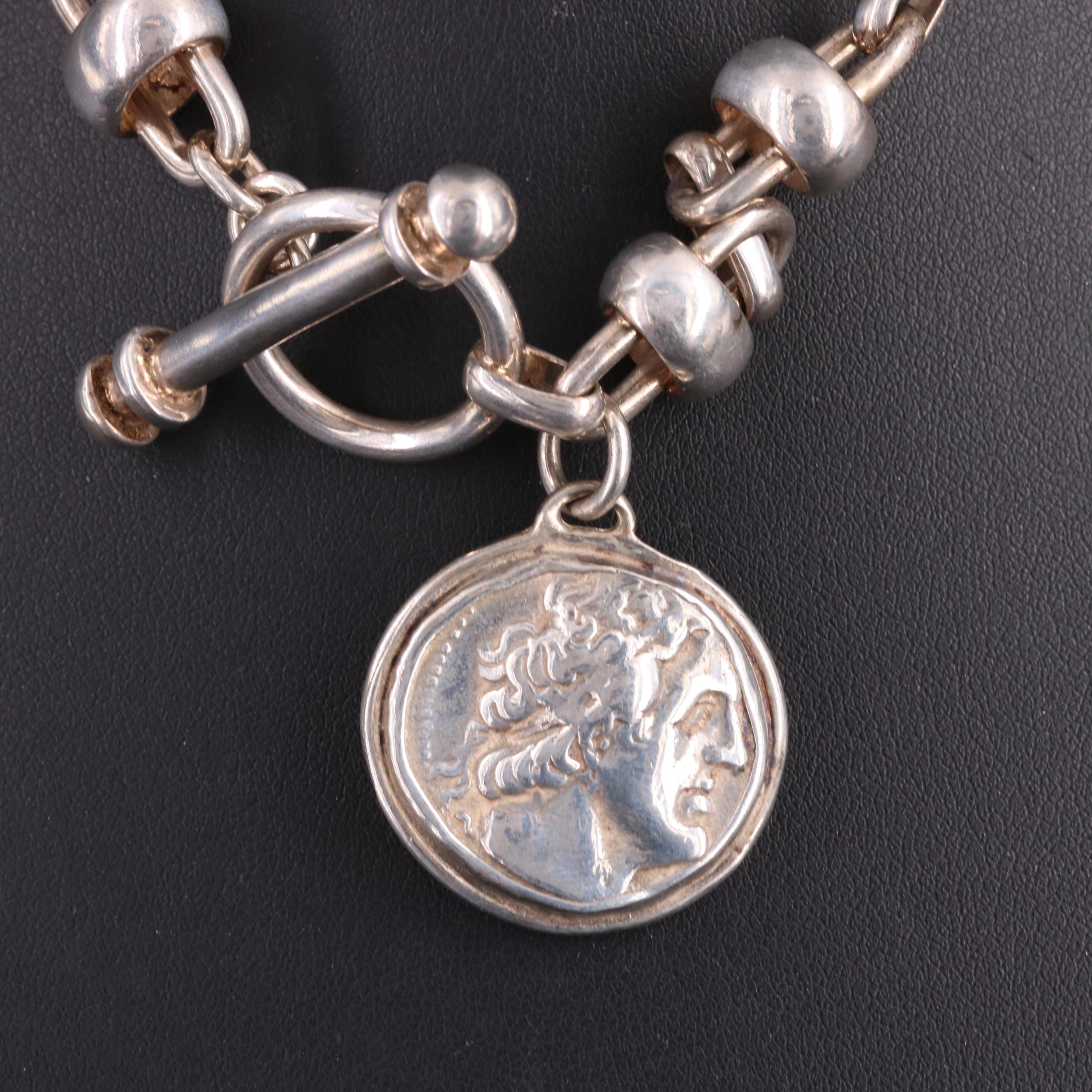 Sterling Necklace with Alexandria Tetradrachm Coin, Ptolemaic Dynasty, ca 200 BC