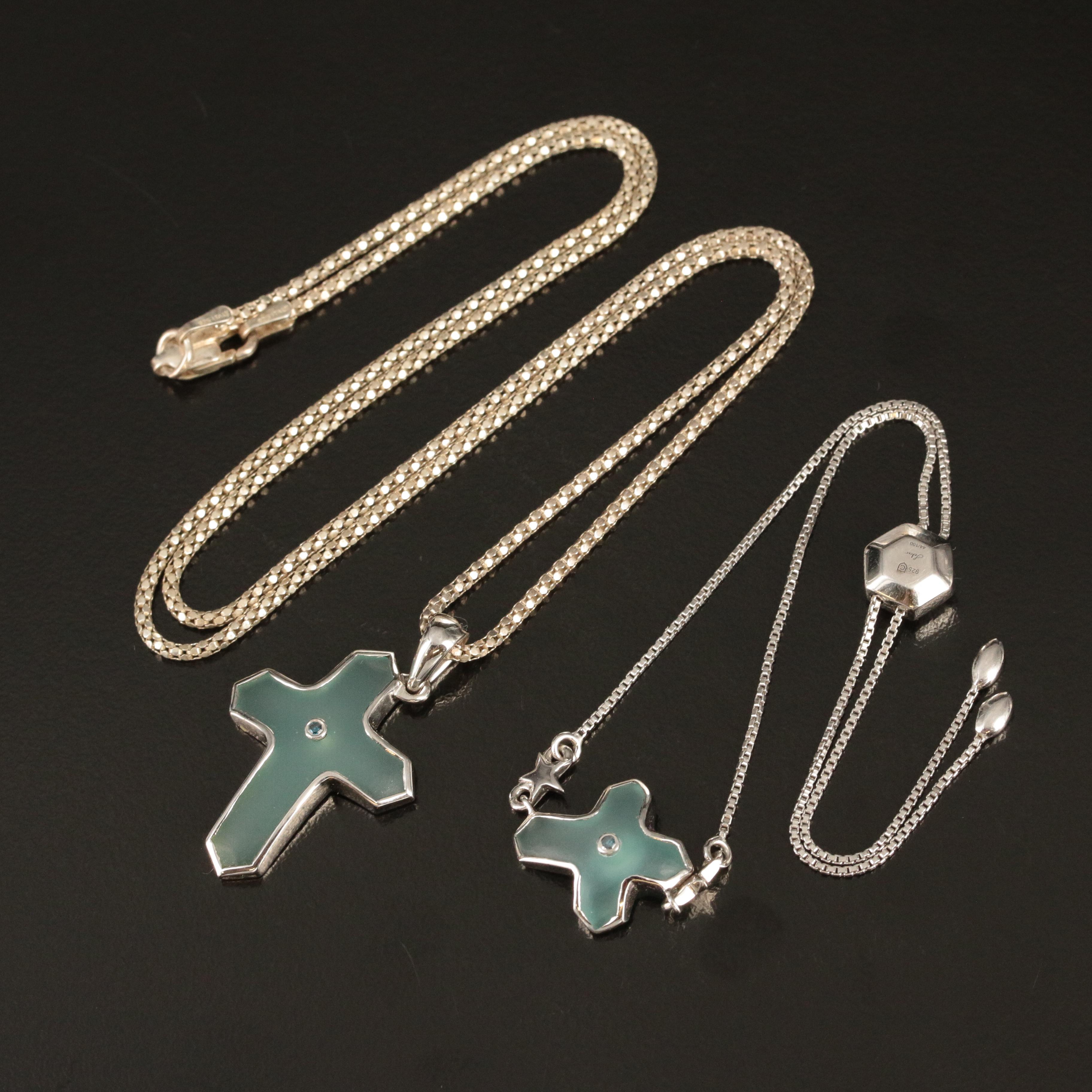 Glenn Lehrer Designs Sterling Glass and Diamond Cross Necklace and Bolo Bracelet