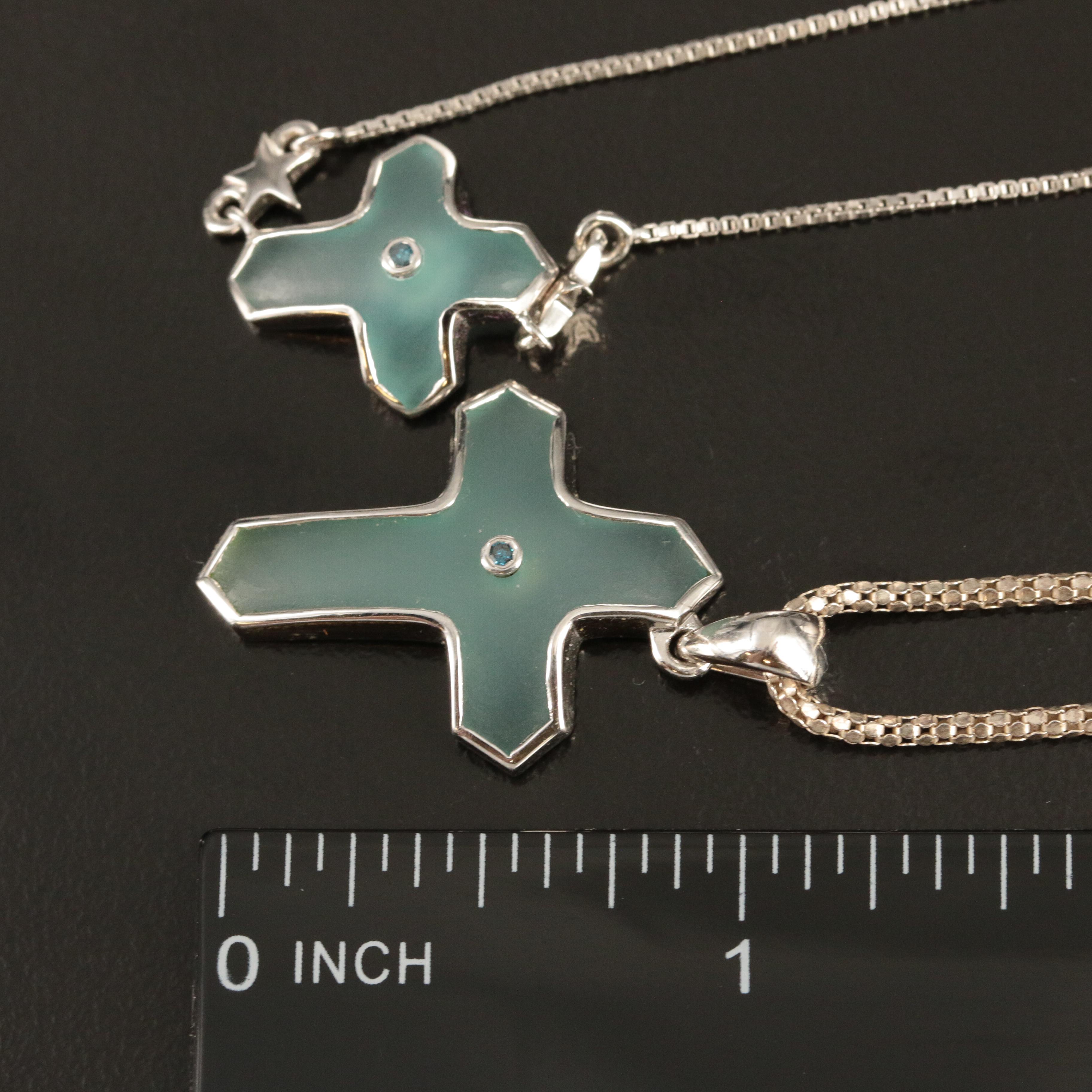 Glenn Lehrer Designs Sterling Glass and Diamond Cross Necklace and Bolo Bracelet