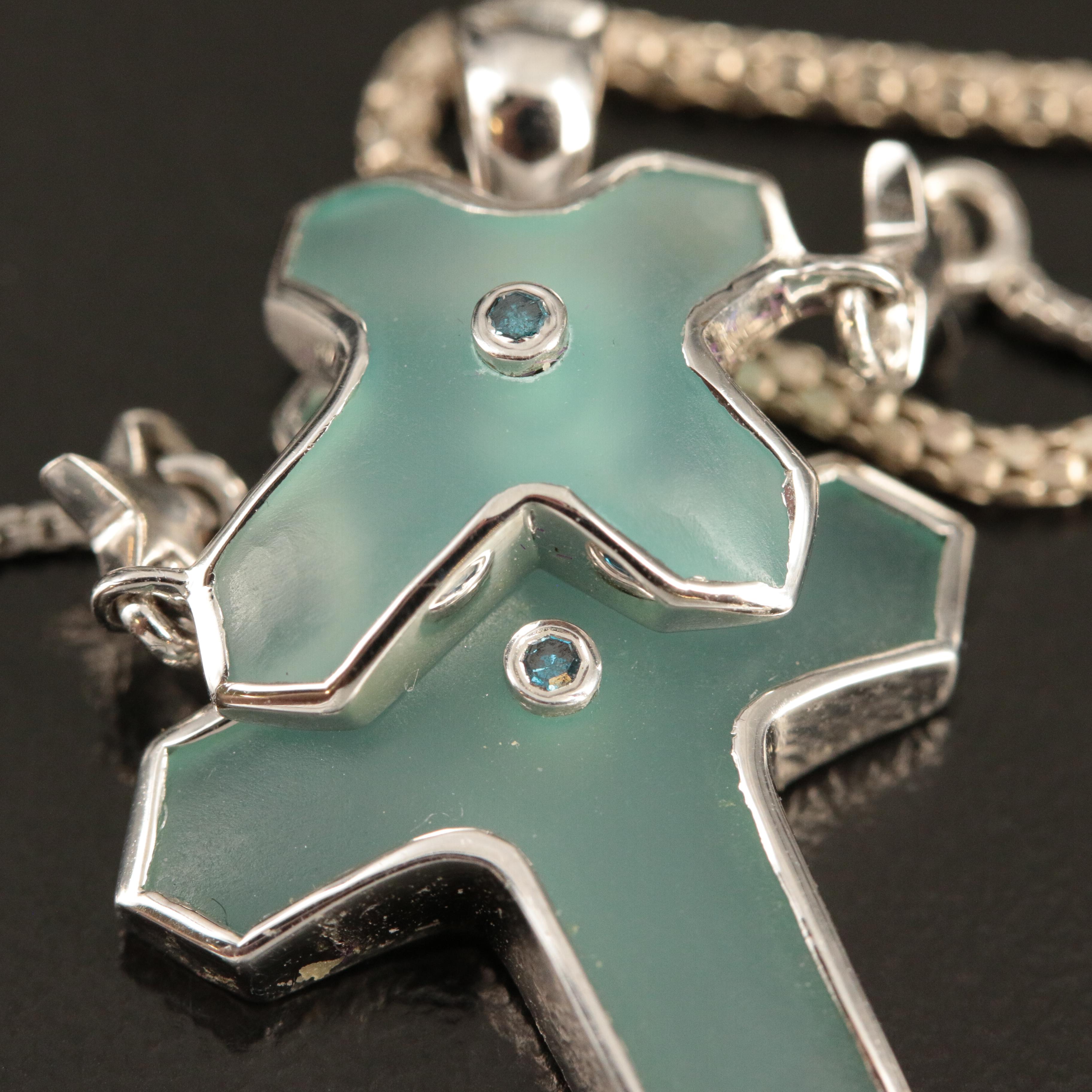 Glenn Lehrer Designs Sterling Glass and Diamond Cross Necklace and Bolo Bracelet