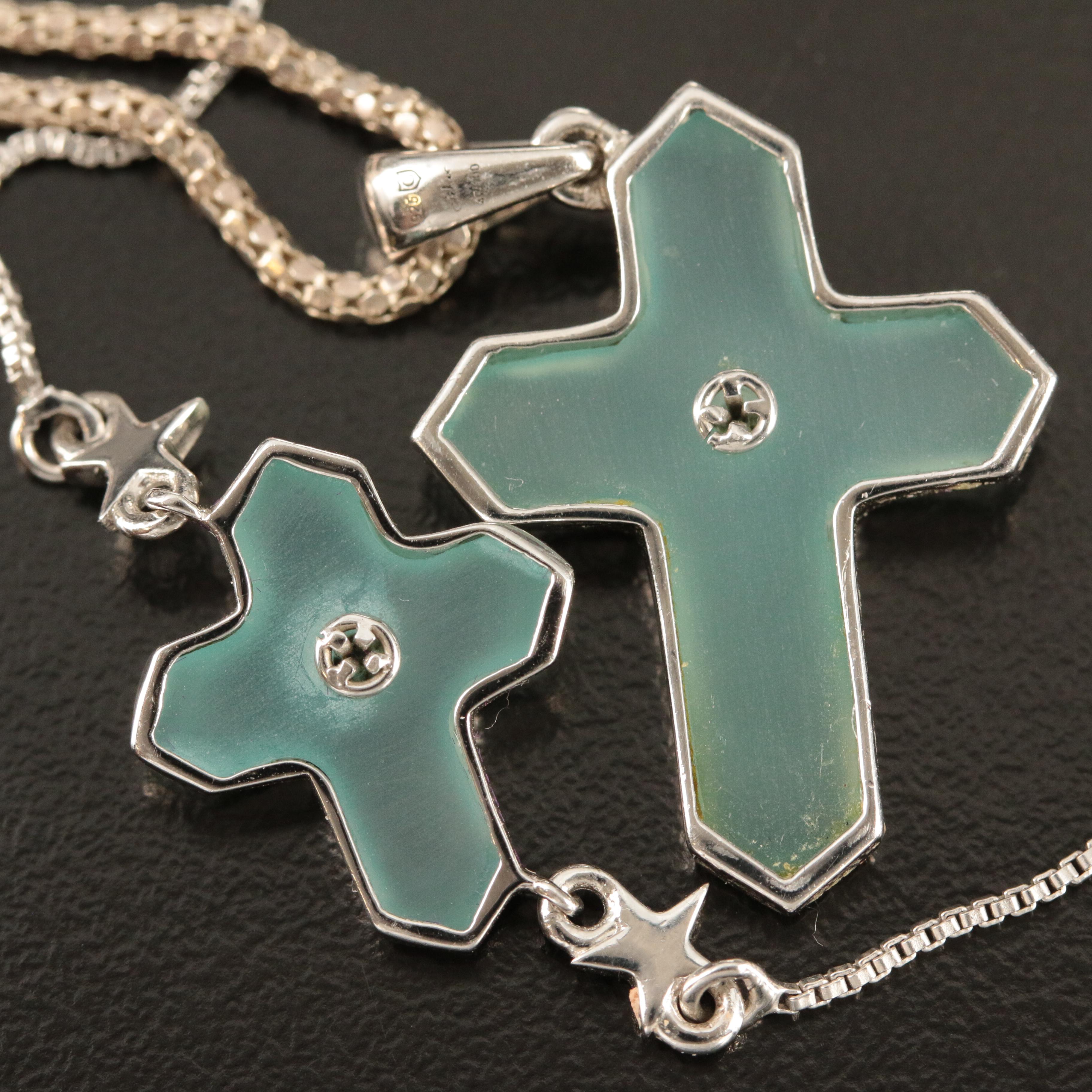 Glenn Lehrer Designs Sterling Glass and Diamond Cross Necklace and Bolo Bracelet