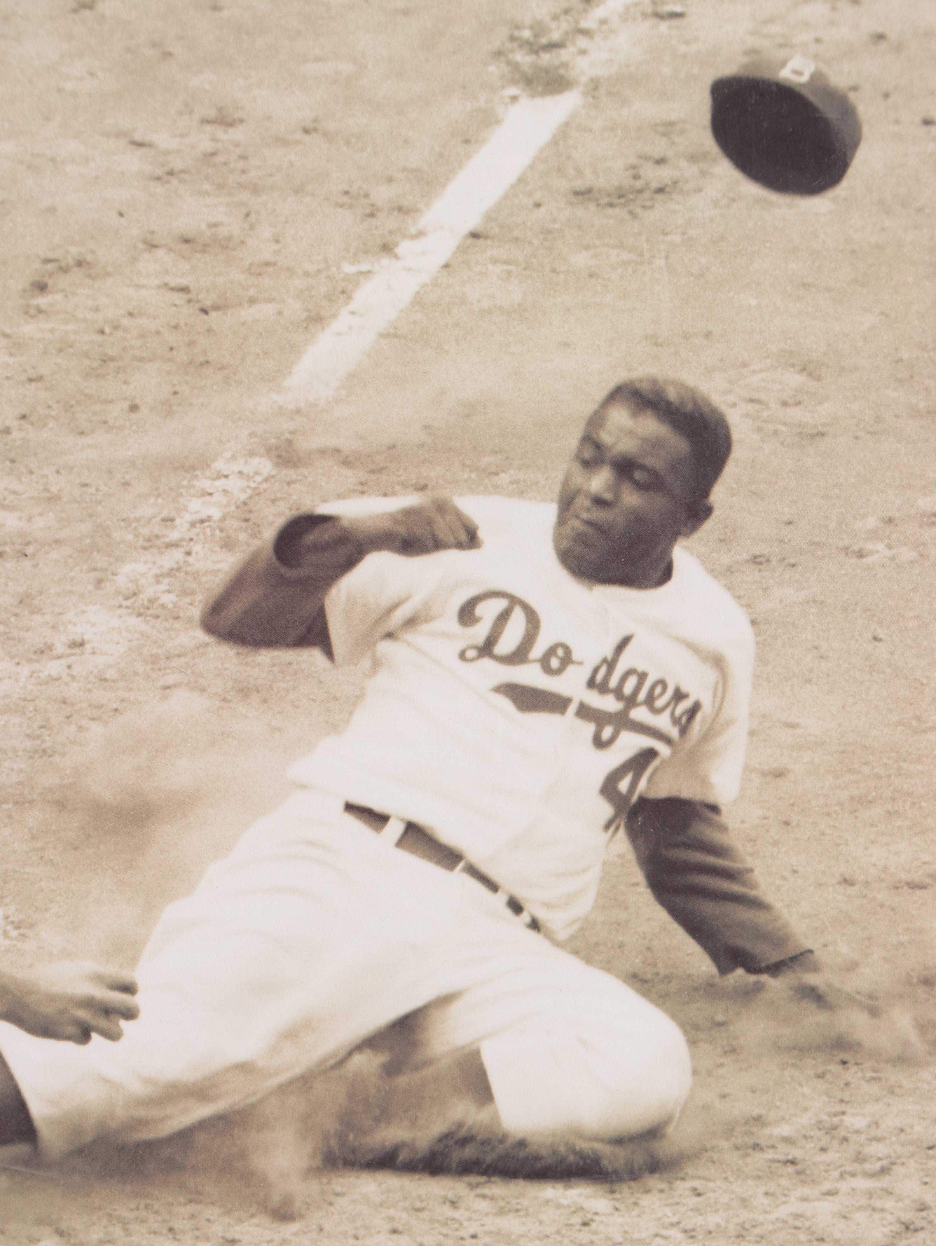 Offset Lithograph of Jackie Robinson Stealing Home in 1952